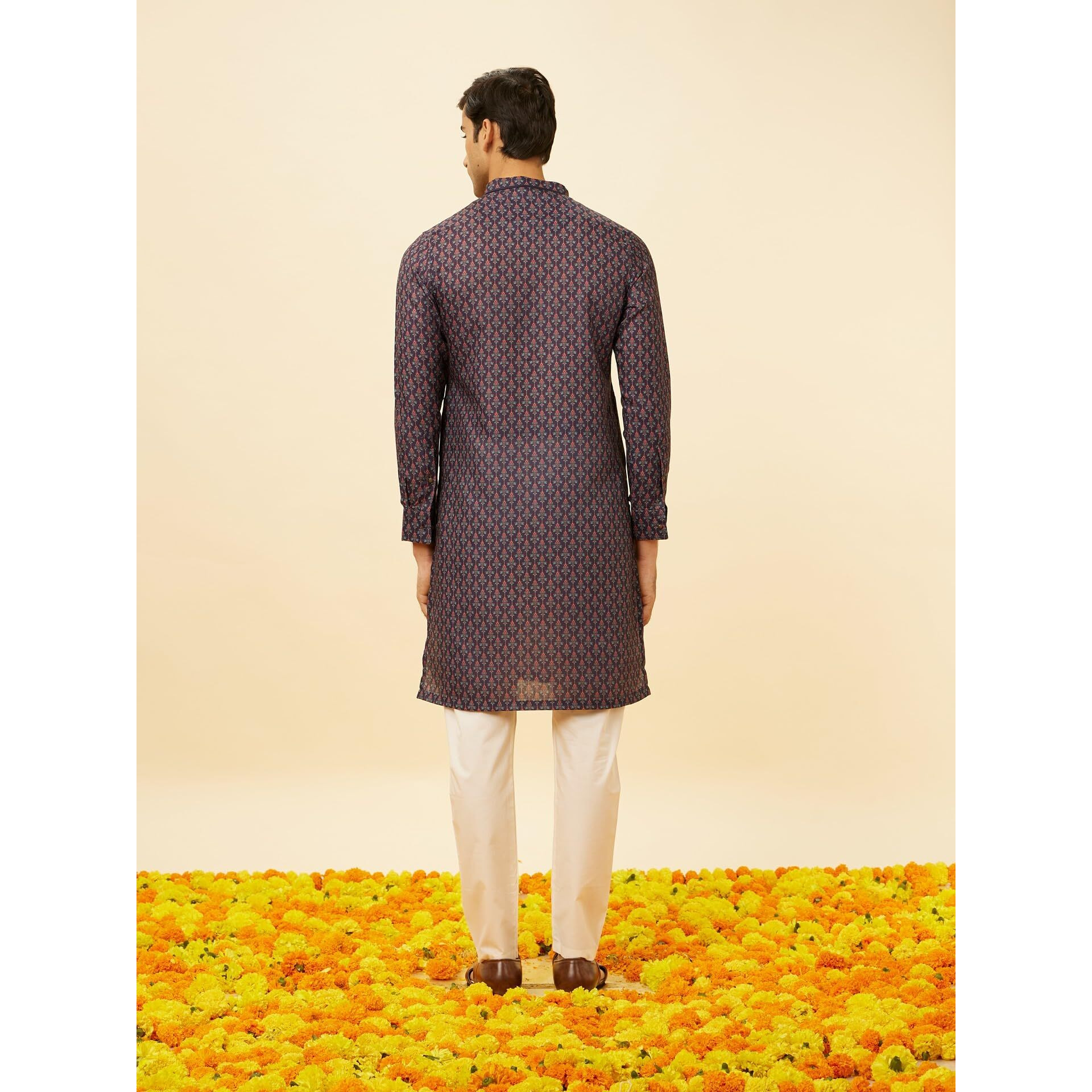 Manyavar Men's Blue Art Silk Kurta Pyjama Set (L)