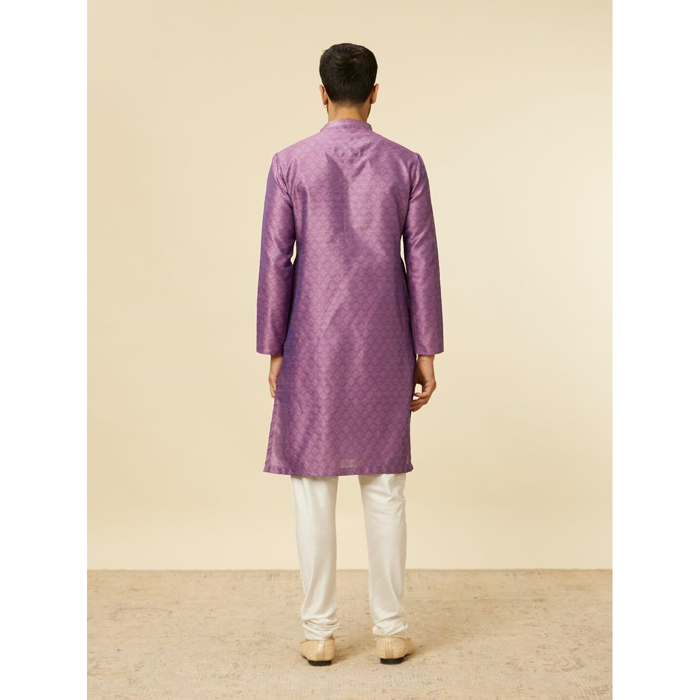 Manyavar Men's Purple Art Silk Embroidery | Self Texture Kurta Pyjama Set (Xl)