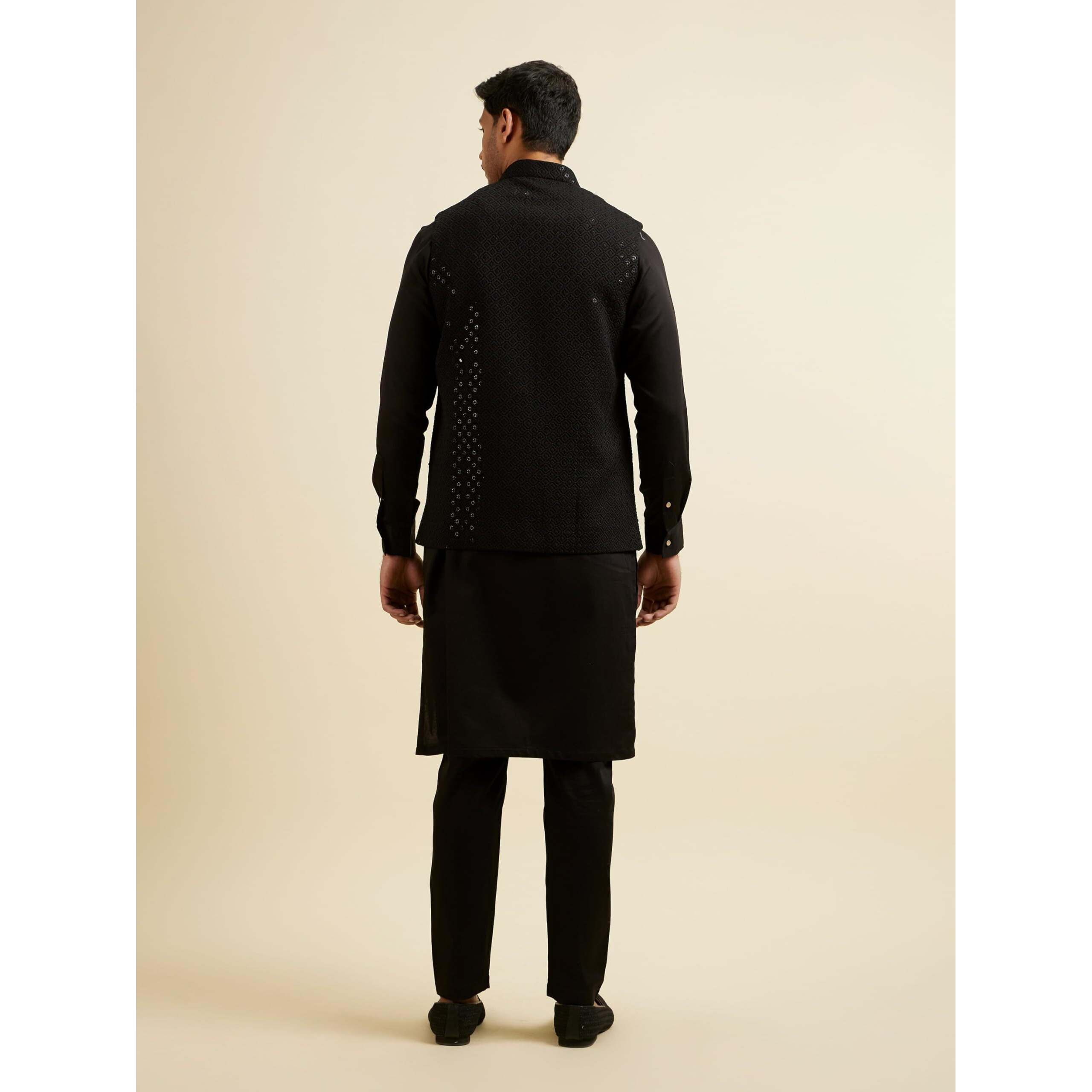 Manyavar Men's Viscose Embroidered|Sequins Jacket Set (Black,Xl)