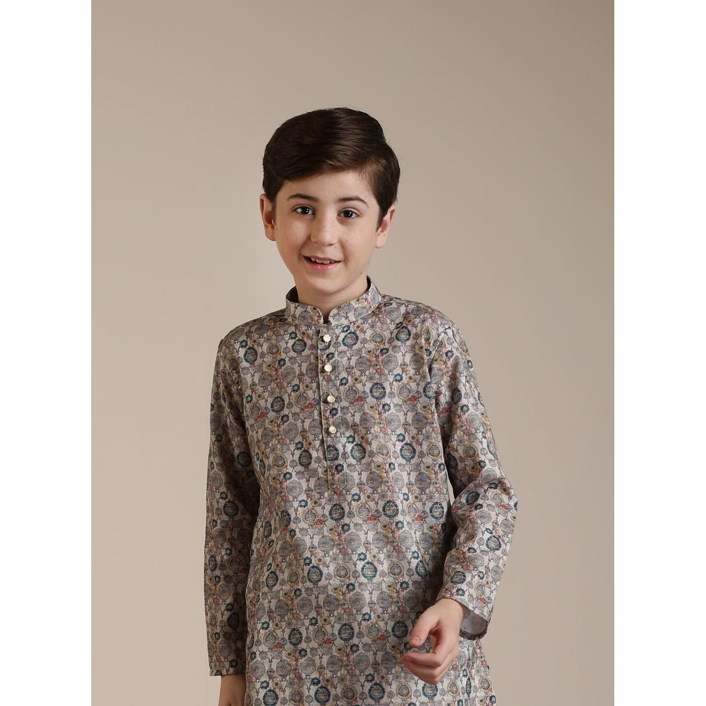 Manyavar Blended Cotton Digital Print Kurta Pyjama Set For Child(6-8 Years)