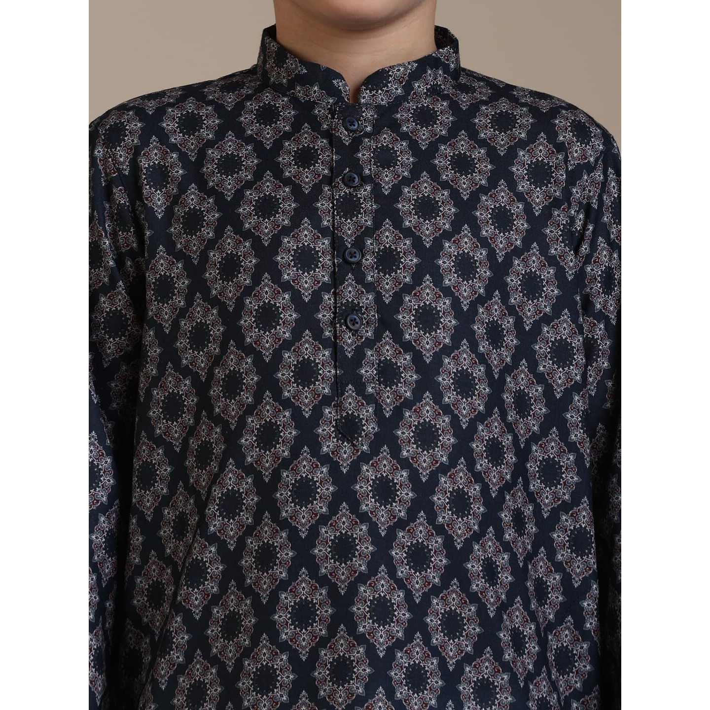 Manyavar Blended Cotton Digital Print Kurta Pyjama Set For Child(8-10 Years)