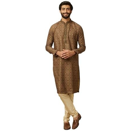 Manyavar Green Blended Viscose Digital Print | Embroidery Kurta Pyjama Set