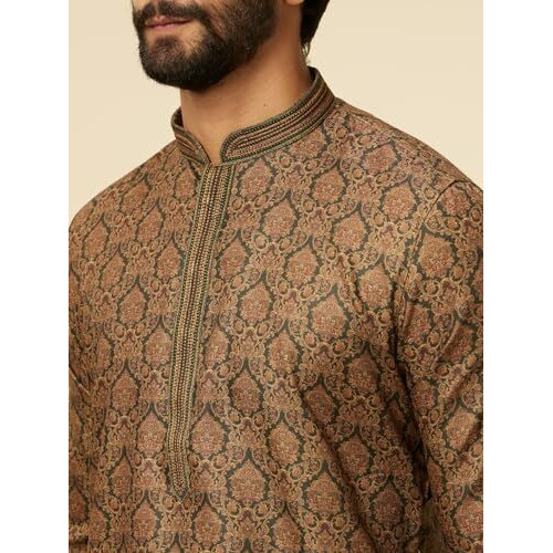 Manyavar Green Blended Viscose Digital Print | Embroidery Kurta Pyjama Set