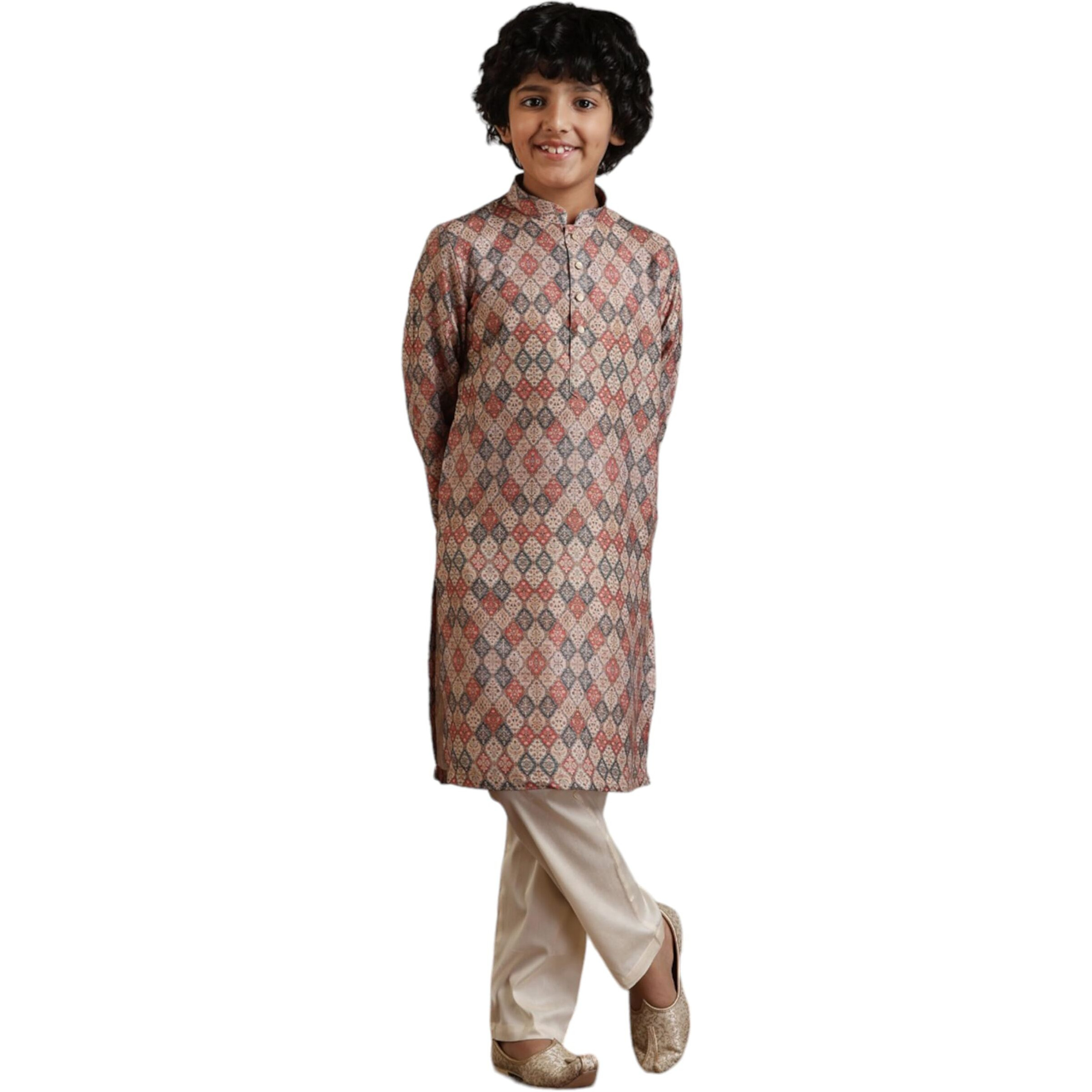 Manyavar Blended Viscose Digital Print Kurta Pyjama Set For Child(3-4 Years)
