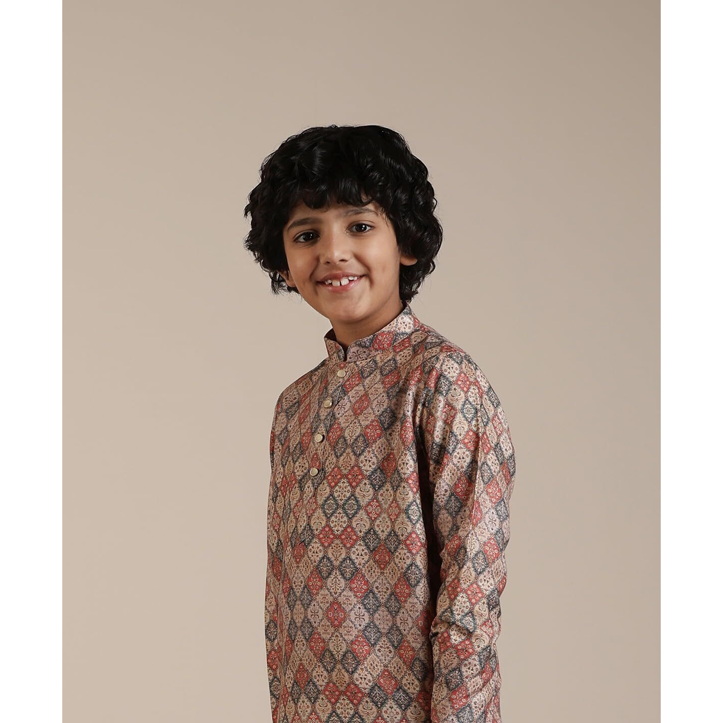 Manyavar Blended Viscose Digital Print Kurta Pyjama Set For Child(4-5 Years)