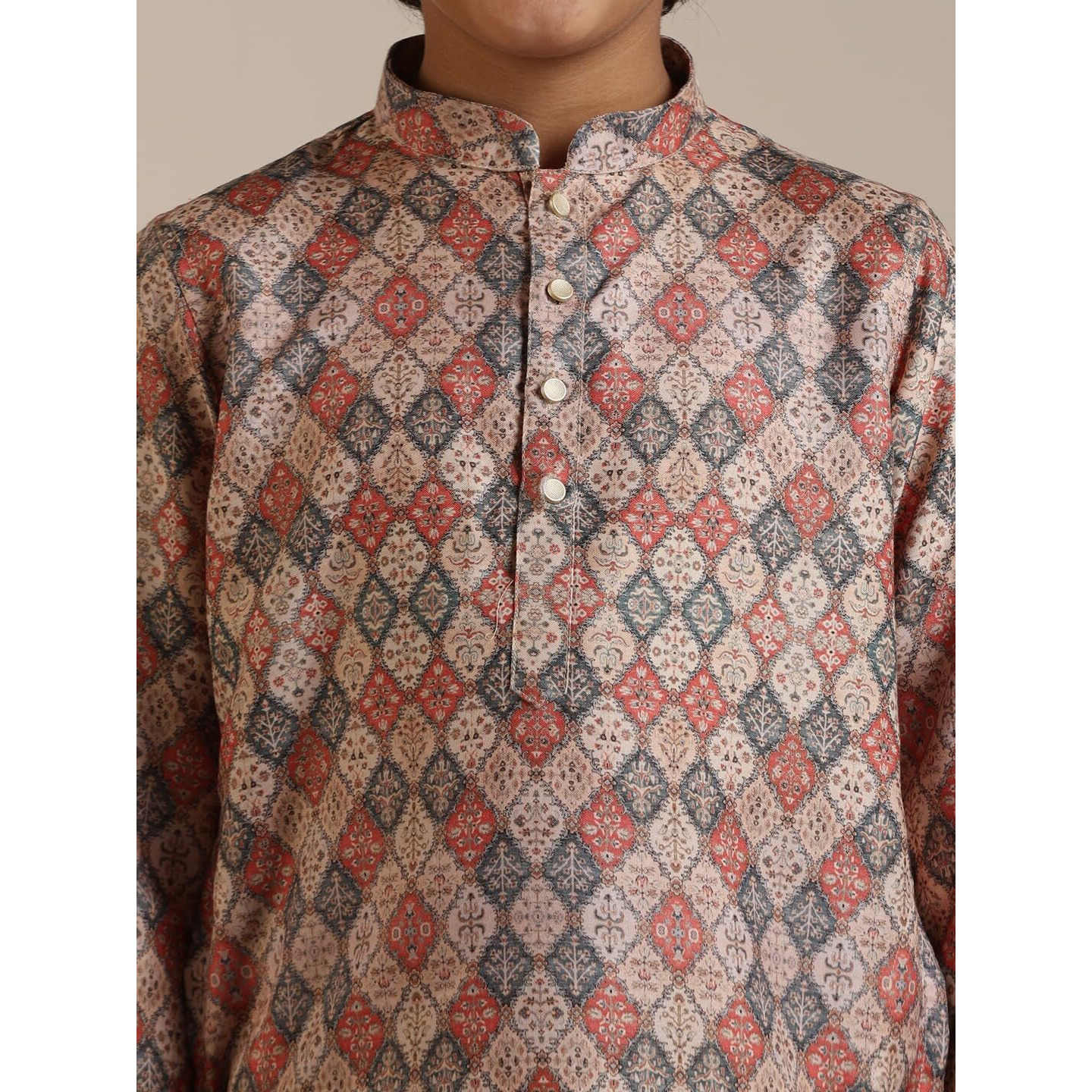 Manyavar Blended Viscose Digital Print Kurta Pyjama Set For Child(4-5 Years)