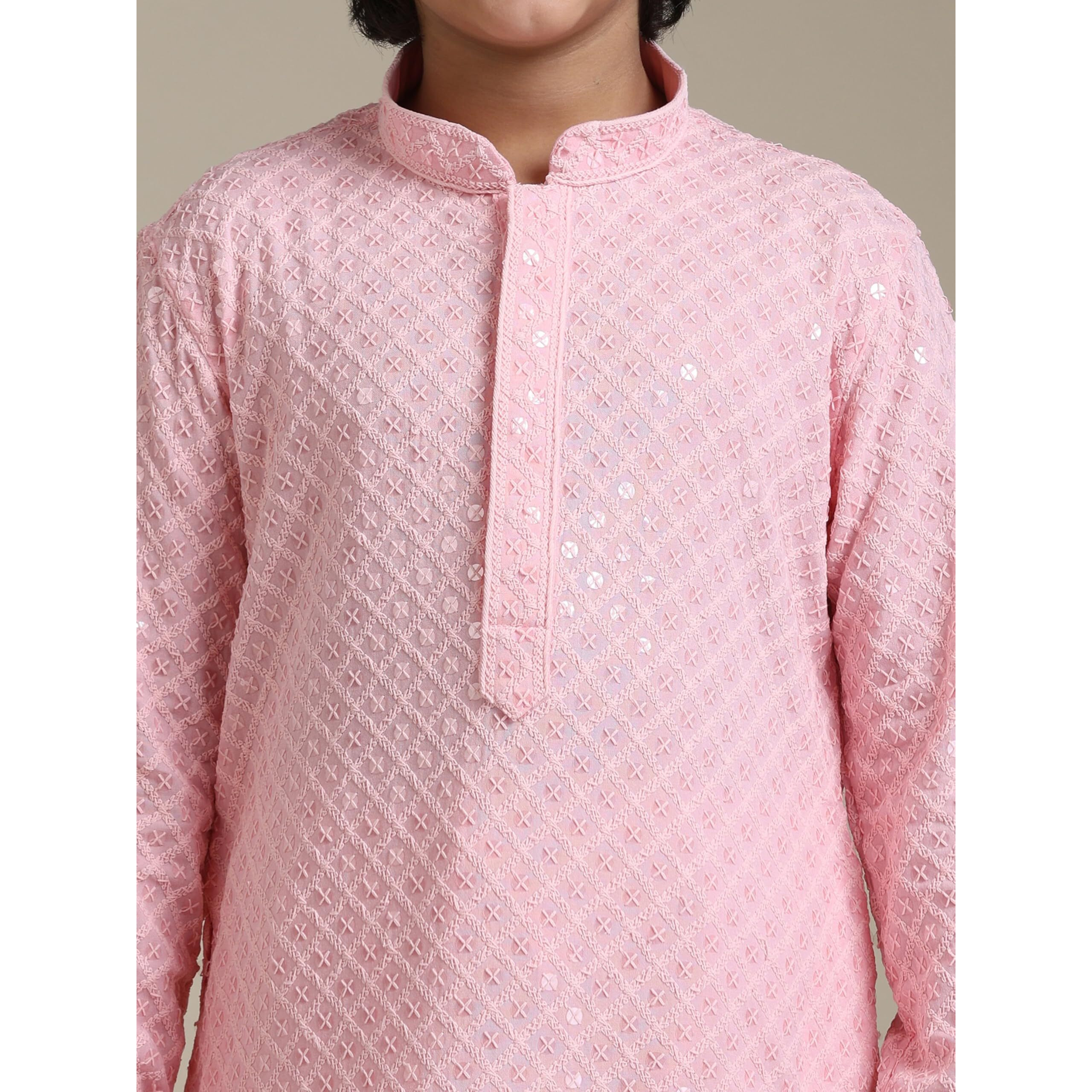 Manyavar Boys Viscose Chikankari|Sequined Kurta Pyjama Set (2Pcs)(3-4 Years)