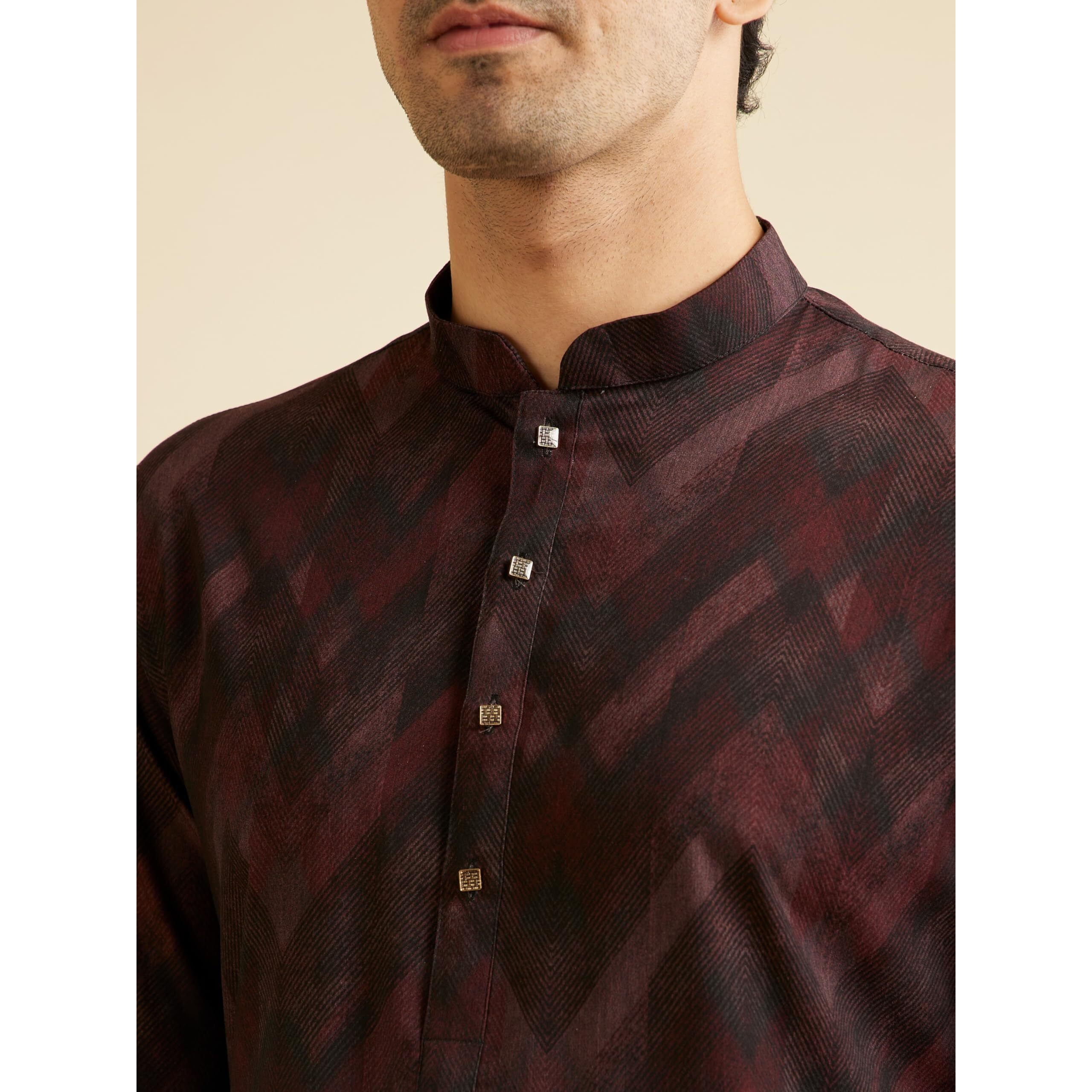 Manyavar Men's Spandex Chevron Patterned Kurta (Maroon,Xl)
