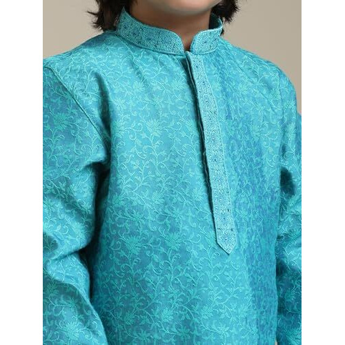Manyavar Boys Viscose Blend Self Design Kurta Pyjama Set (2Pcs)(10-12 Years)