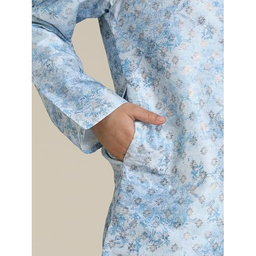 Manyavar Boys Art Silk Printed Kurta Pyjama Set (2Pcs)(3-4 Years)