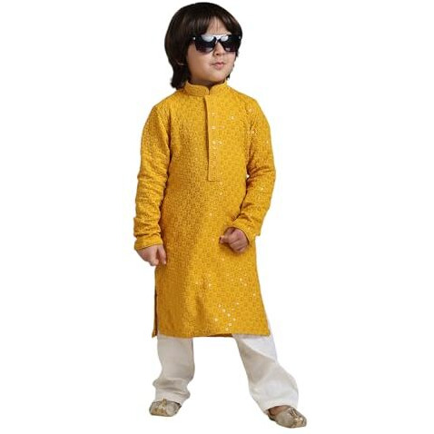 Manyavar Boys Viscose Sequined Kurta Pyjama Set (2Pcs)(6-8 Years)