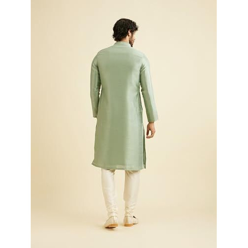 Manyavar Men's Art Silk Embroidered Kurta Churidar Set (Green,Xl)