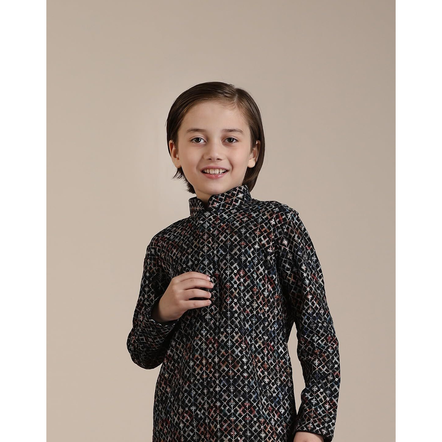 Manyavar Viscose Print|Chikankari Kurta Pyjama Set For Child(10-12 Years)