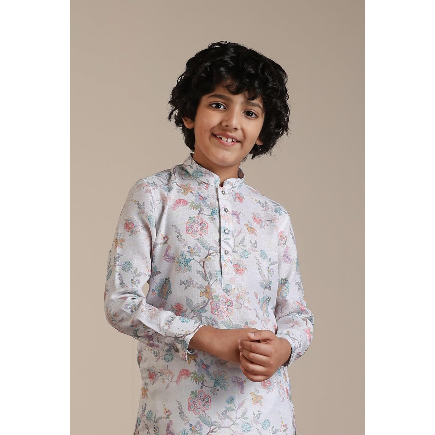 Manyavar Blended Cotton Digital Print Kurta Pyjama Set For Child(12-14 Years)
