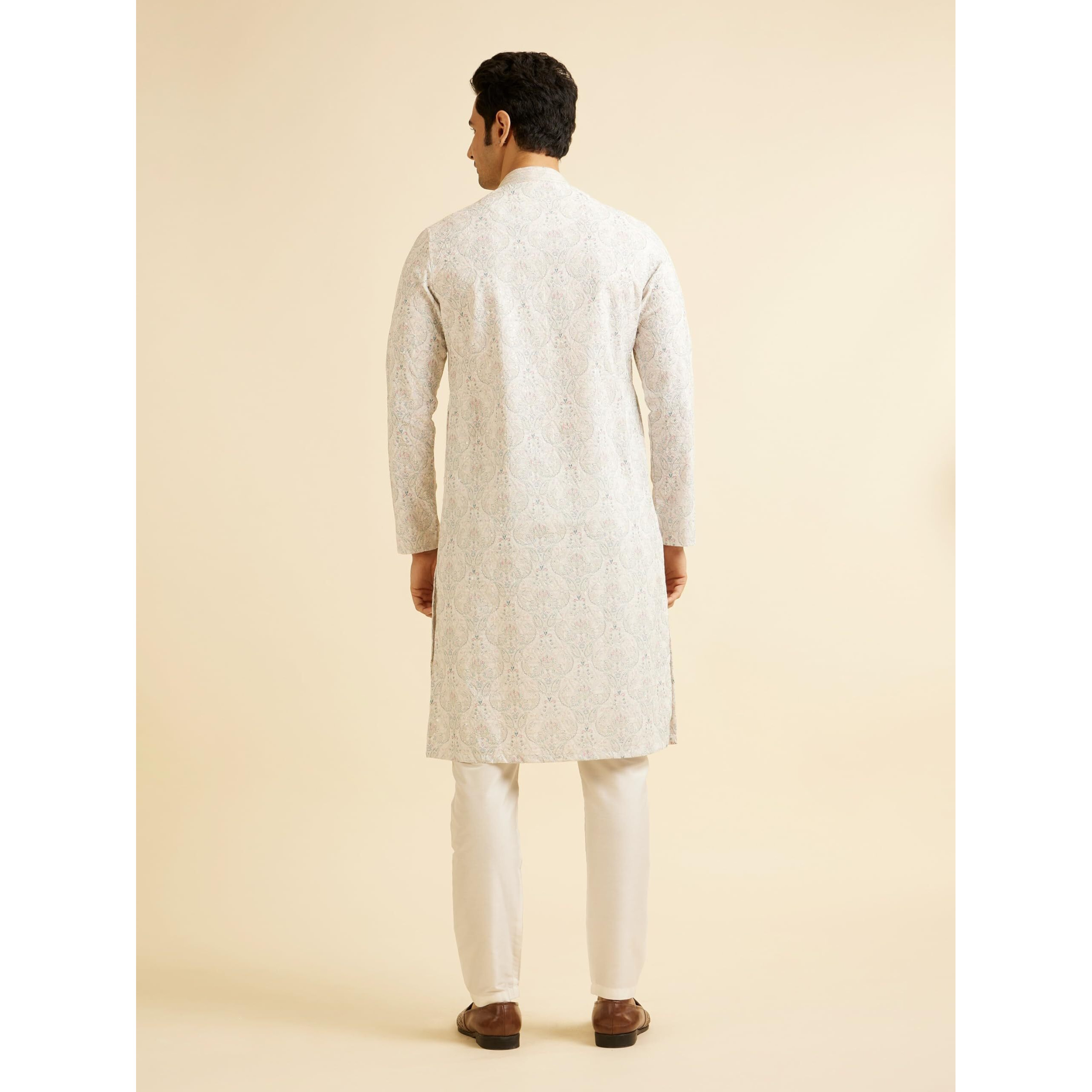 Manyavar Men's Cotton Blend Chikankari Kurta Pyjama Set (Green,L)