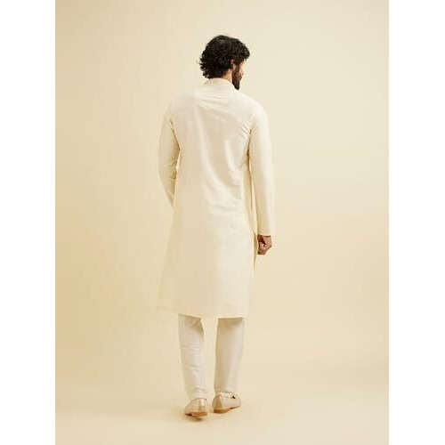 Manyavar Men's Viscose Blend Embroidered & Embellished Kurta Set (Cream,Xxl)