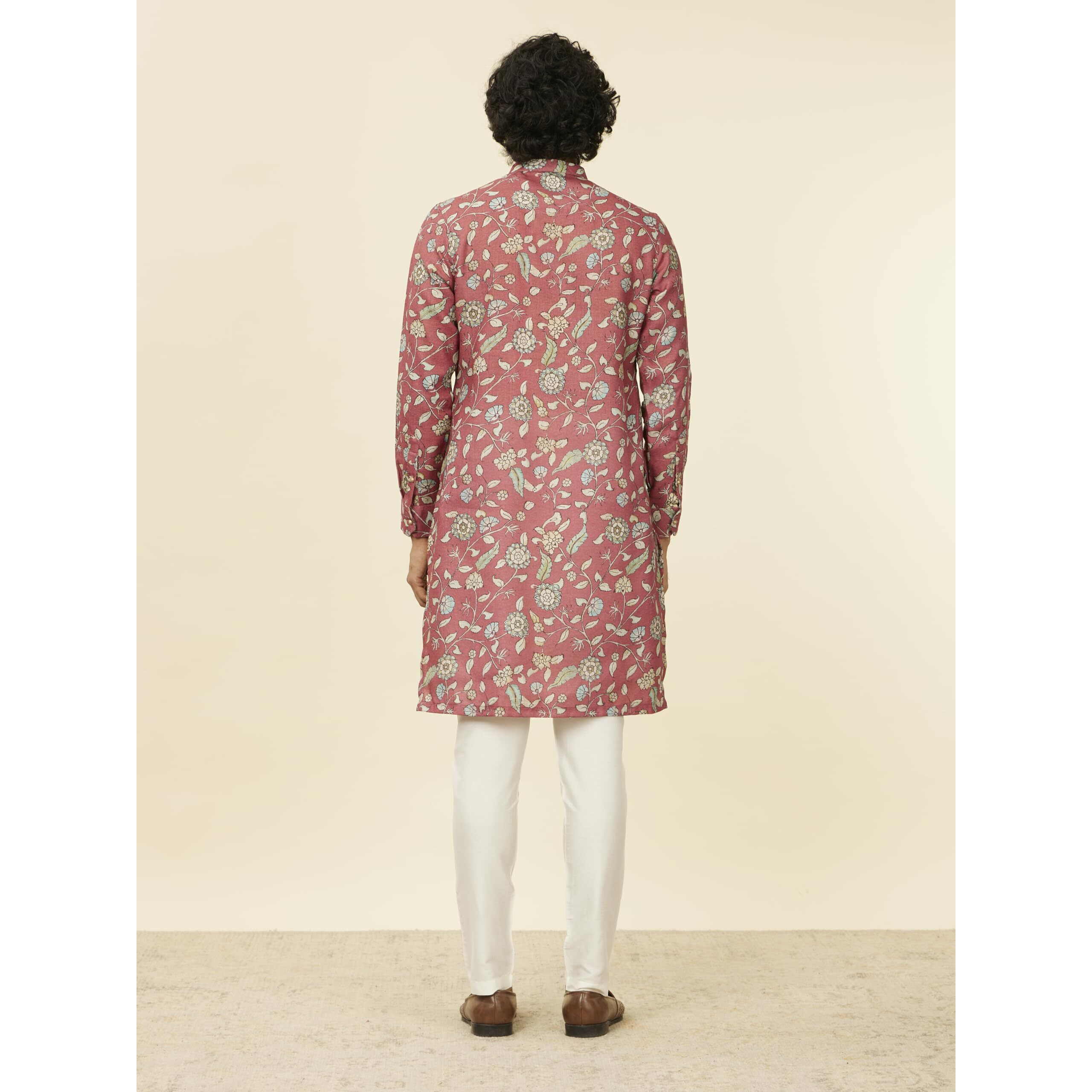 Manyavar Men's Rust Red Bel Buti Patterned Kurta (Xxl)