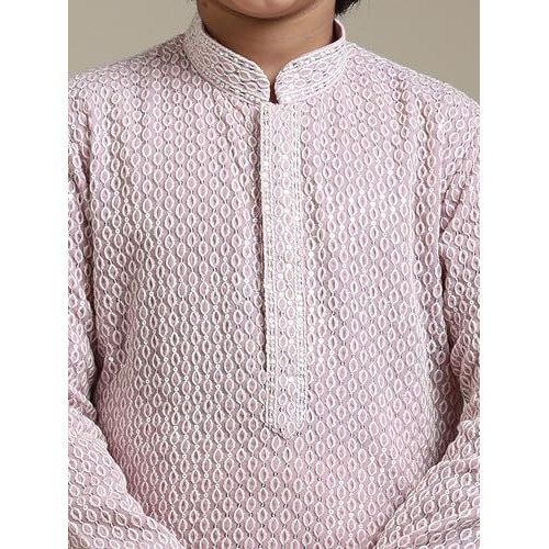 Manyavar Boys Georgette Chikankari Sequined Kurta Pyjama Set (2Pcs)(6-8 Years)