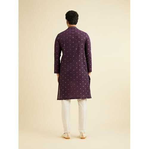 Manyavar Men's Art Silk Thread Work| Self Design Kurta Pyjama Set (Purple,L)