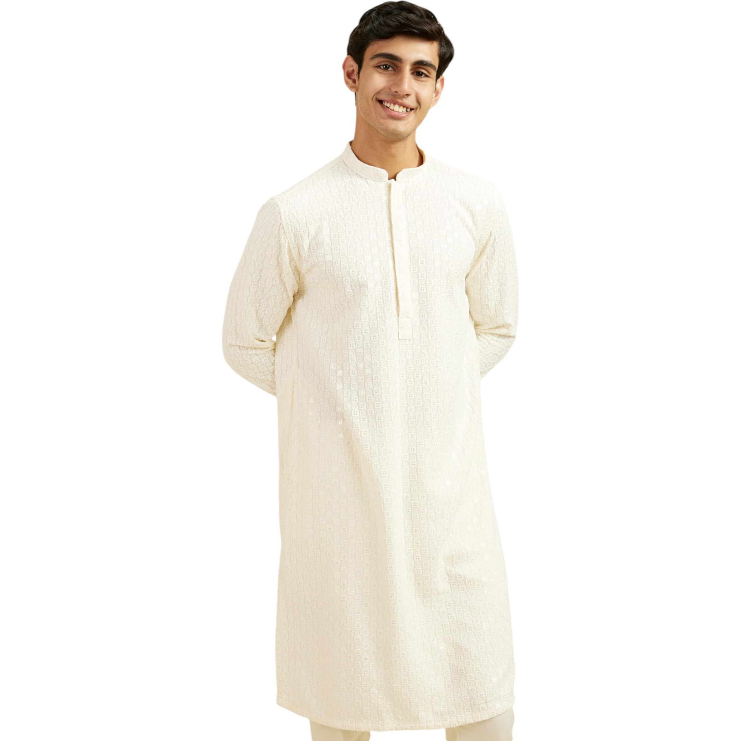Diwas By Manyavar Men's Viscose Embroidery|Sequin Work Kurta (Cream,Xl)