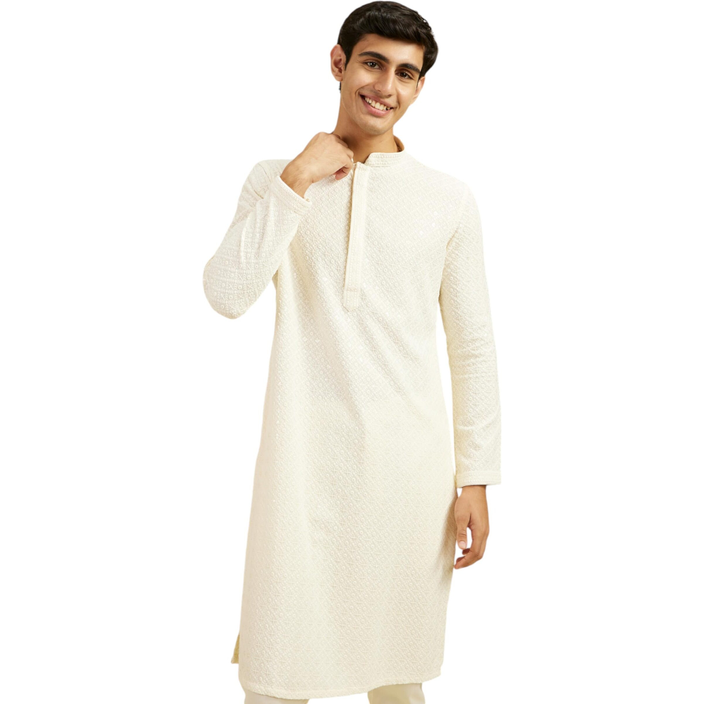 Diwas By Manyavar Men's Viscose Embroidery|Sequin Work Kurta (Cream,Xxl)