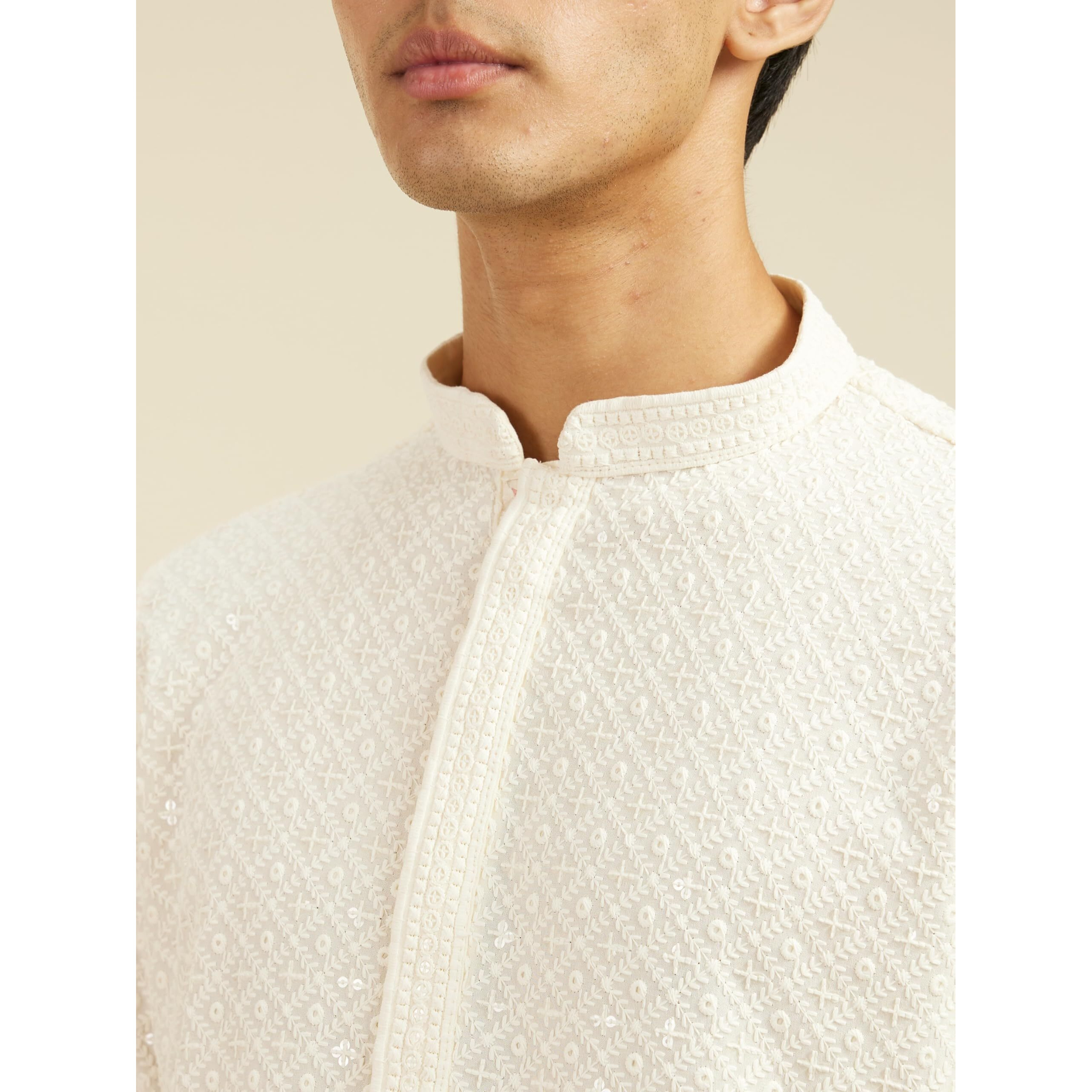 Diwas By Manyavar Men's Viscose Embroidery|Sequin Work Kurta (Cream,Xxl)