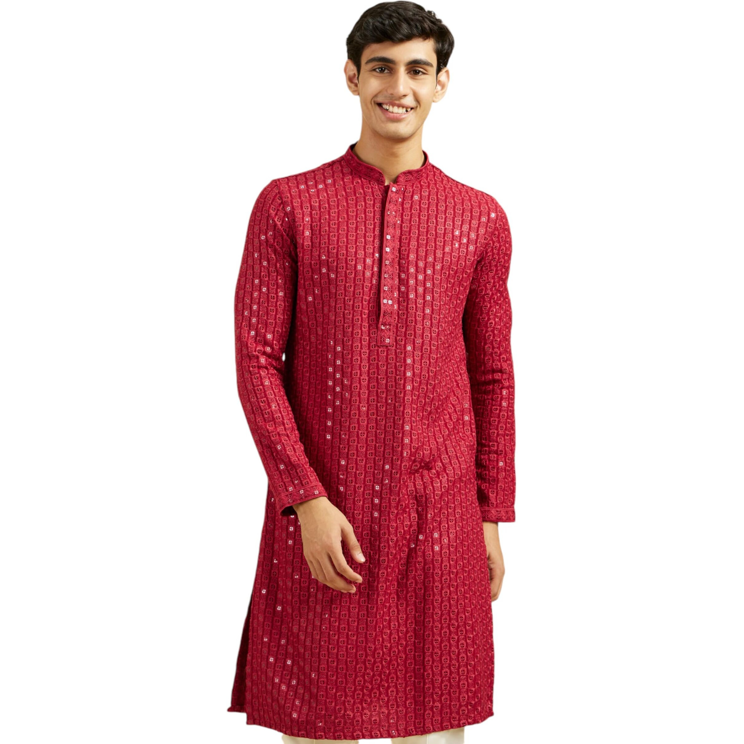 Diwas By Manyavar Men's Viscose Embroidery|Sequin Work Kurta (Maroon,Xxxl)