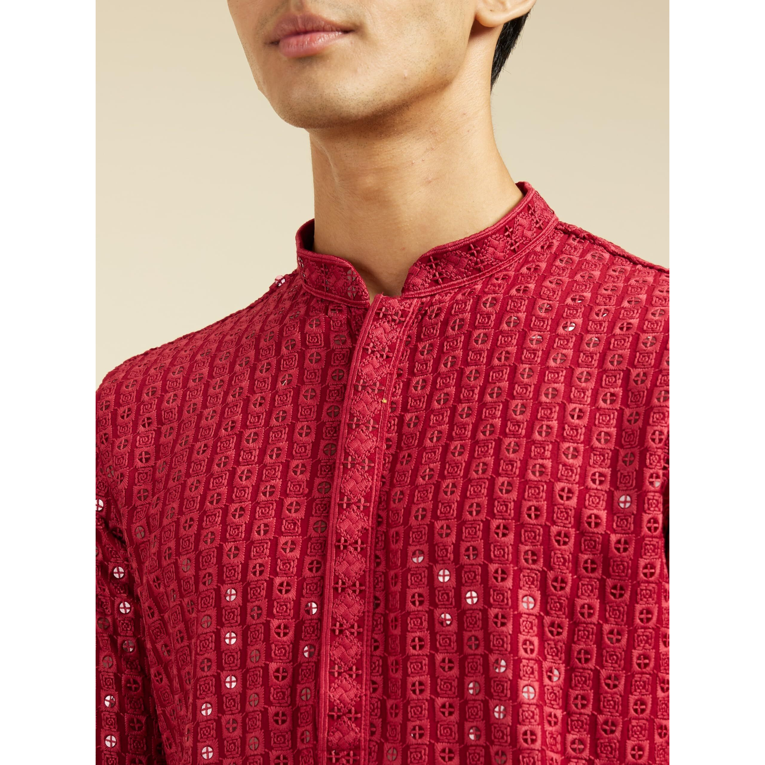 Diwas By Manyavar Men's Viscose Embroidery|Sequin Work Kurta (Maroon,Xxxl)