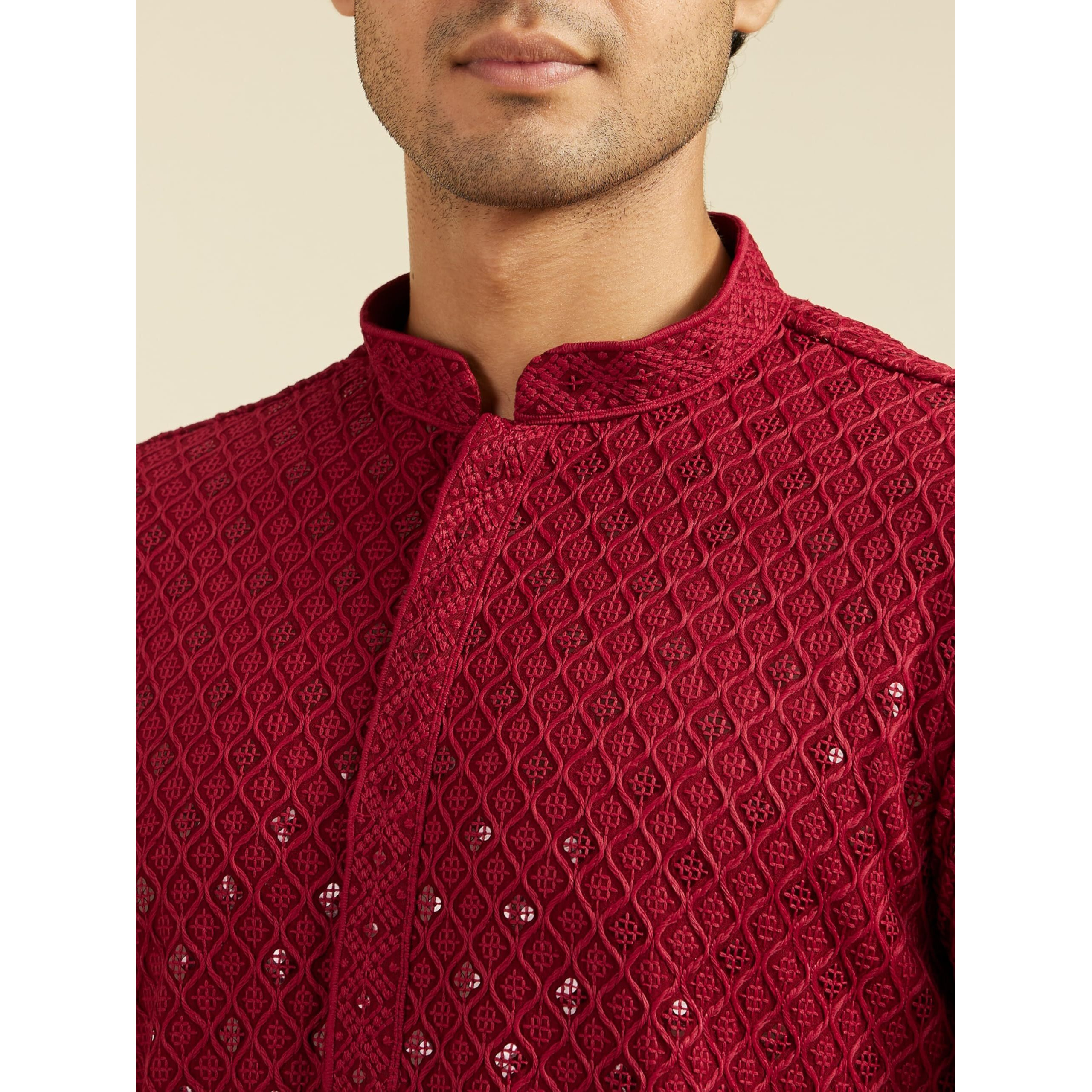 Diwas By Manyavar Men's Viscose Embroidery|Sequin Work Kurta (Maroon,Xxl)