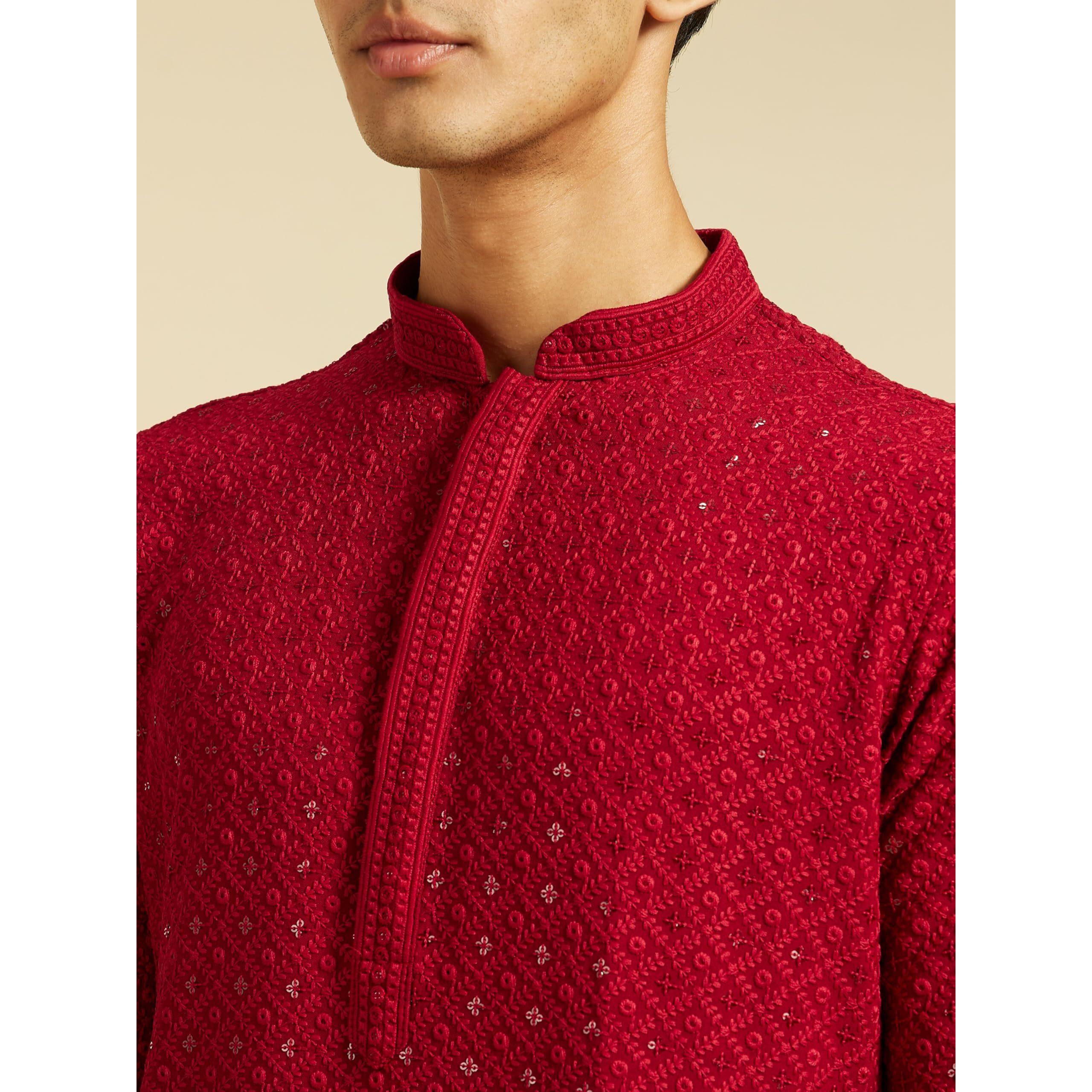 Diwas By Manyavar Men's Viscose Embroidery|Sequin Work Kurta (Maroon,Xxxl)
