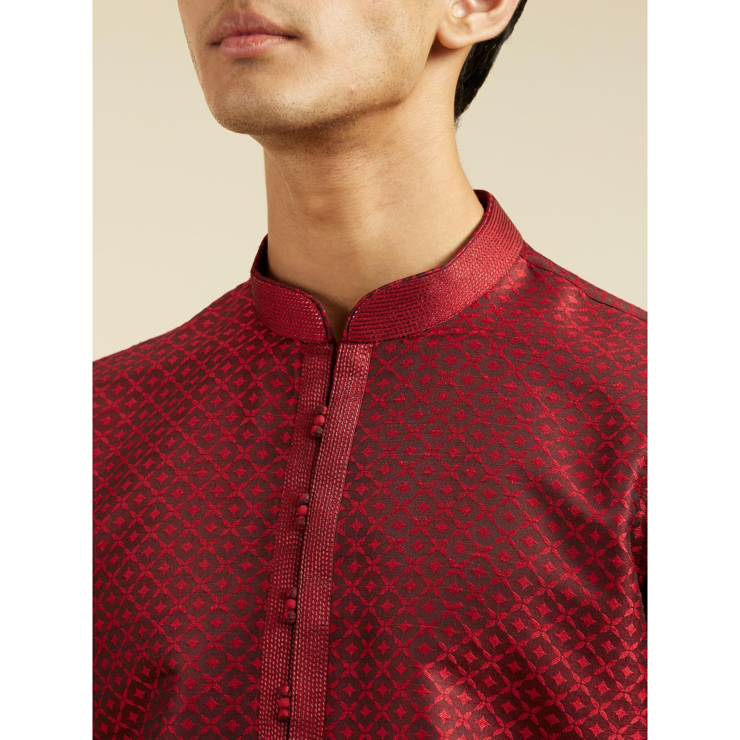 Diwas By Manyavar Men's Art Silk Jacquard| Self Design Kurta (Maroon,M)