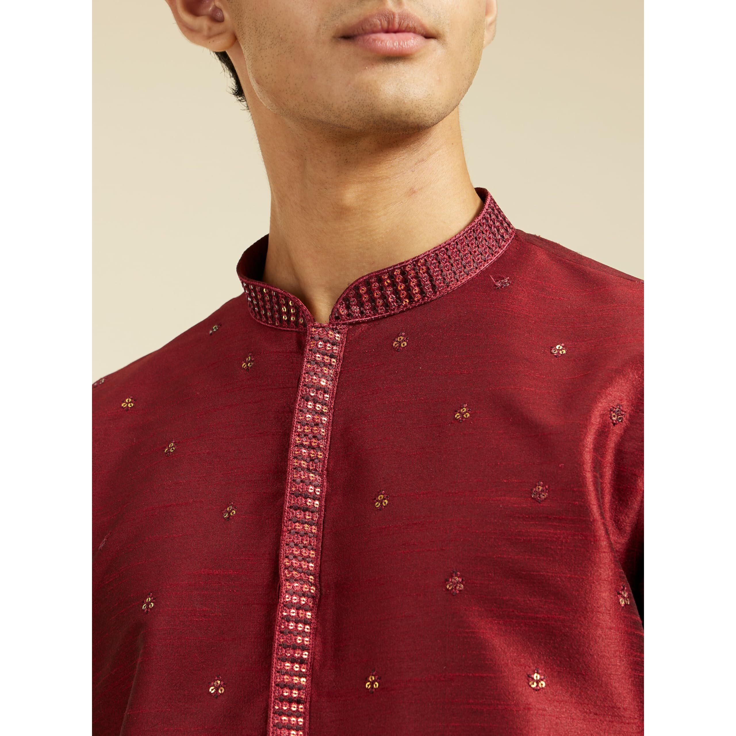 Diwas By Manyavar Men's Art Silk Sequined Kurta (Maroon,S)