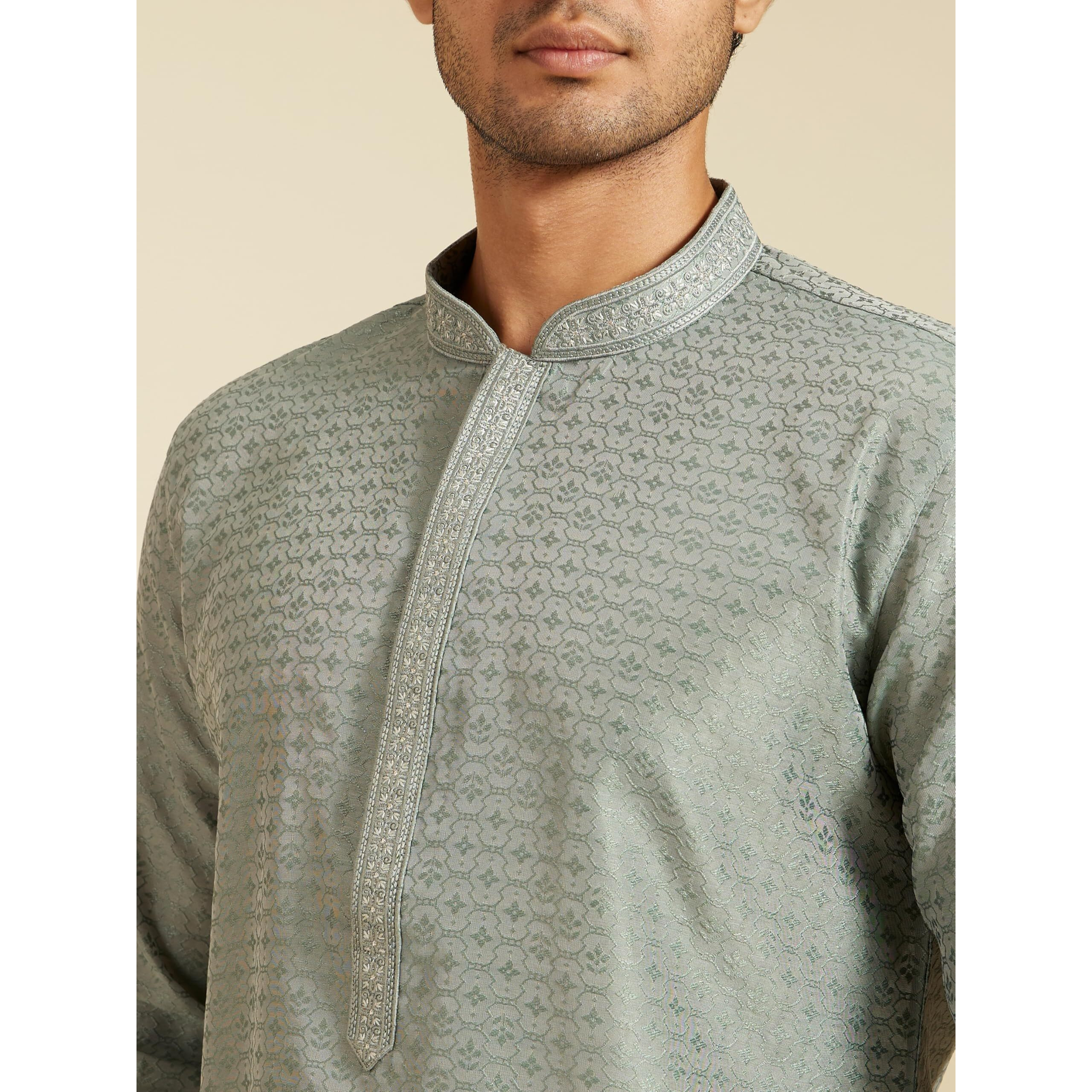 Diwas By Manyavar Men's Art Silk Self Design Kurta (Pista Green,S)