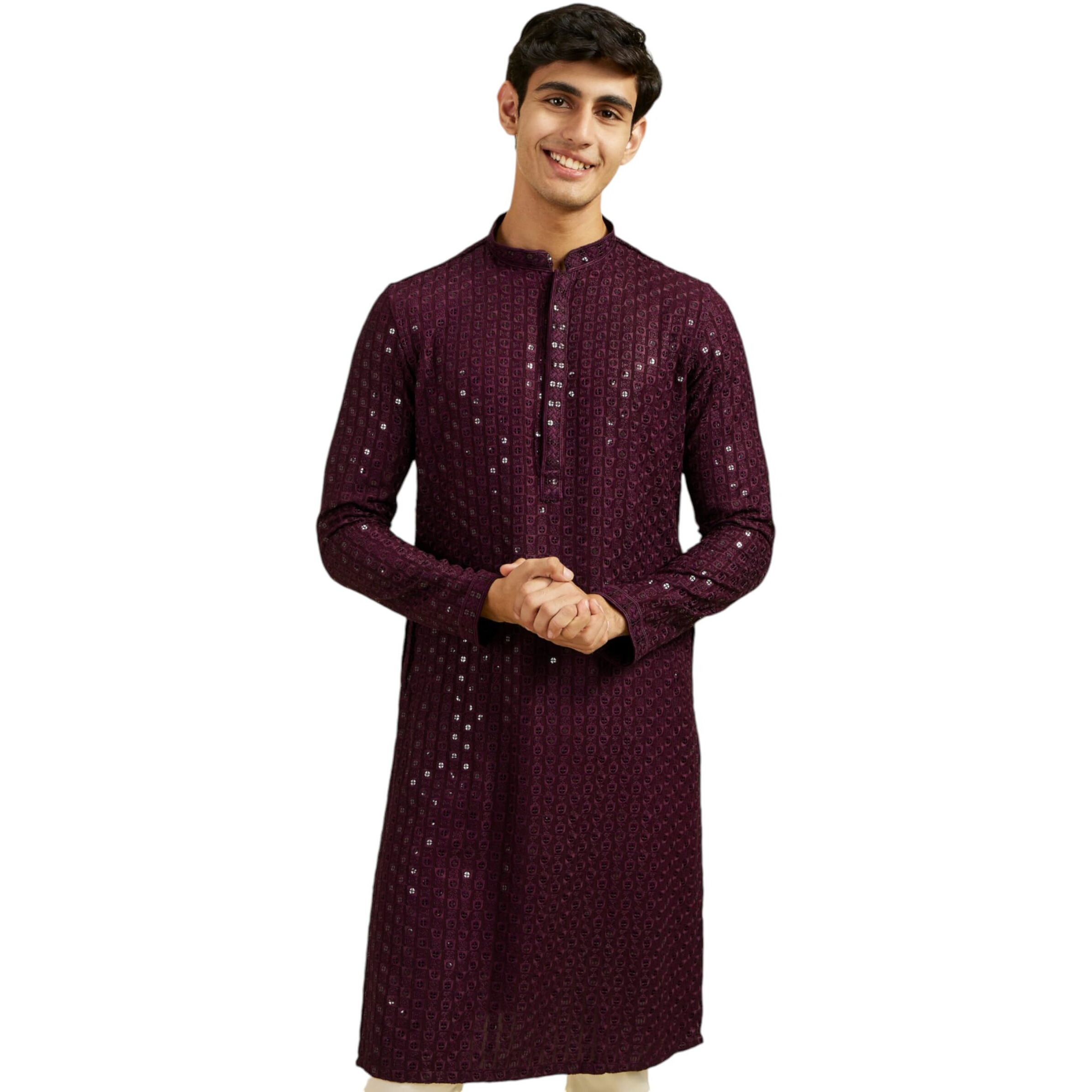 Diwas By Manyavar Men's Viscose Embroidery|Sequin Work Kurta (Purple,Xxl)
