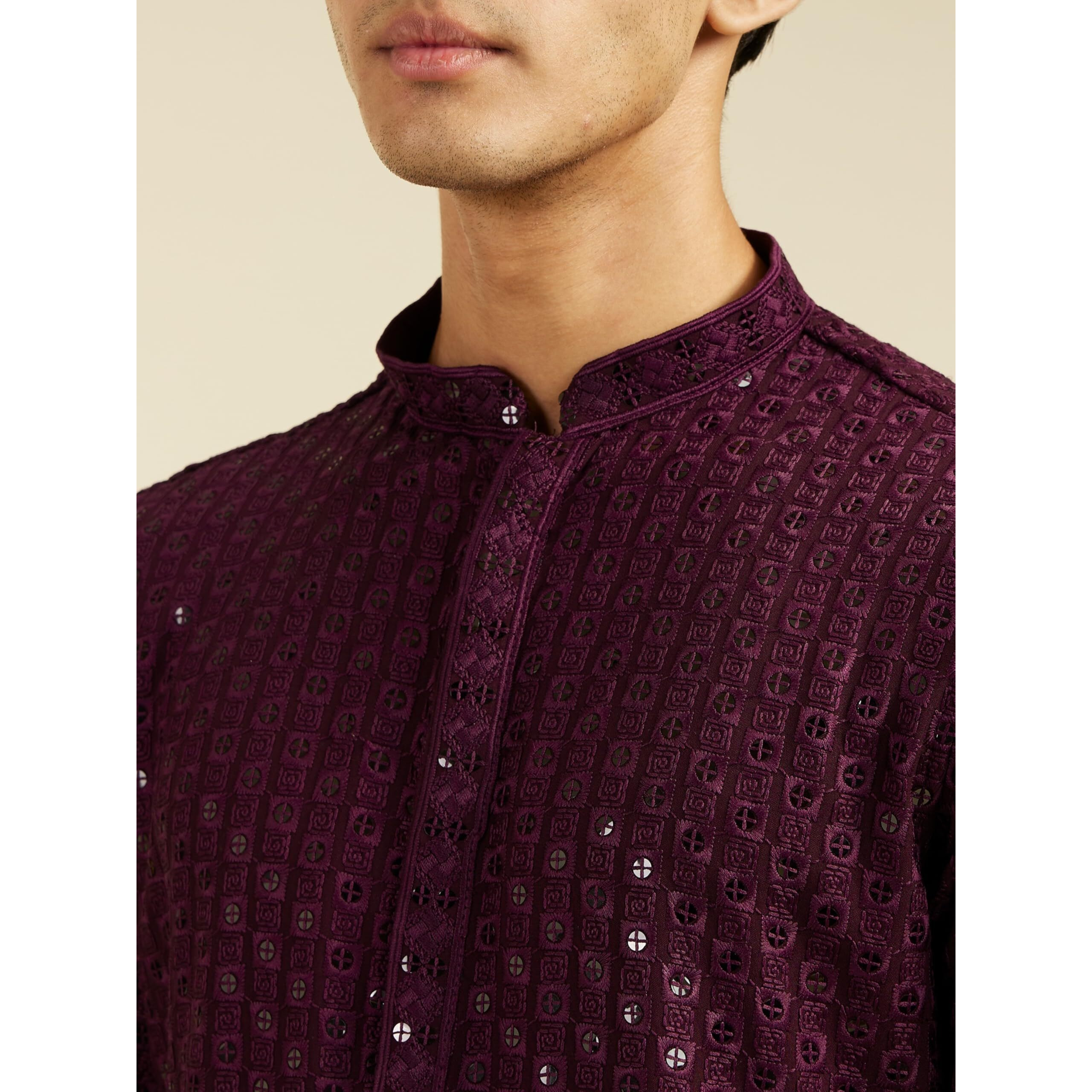 Diwas By Manyavar Men's Viscose Embroidery|Sequin Work Kurta (Purple,Xxxl)
