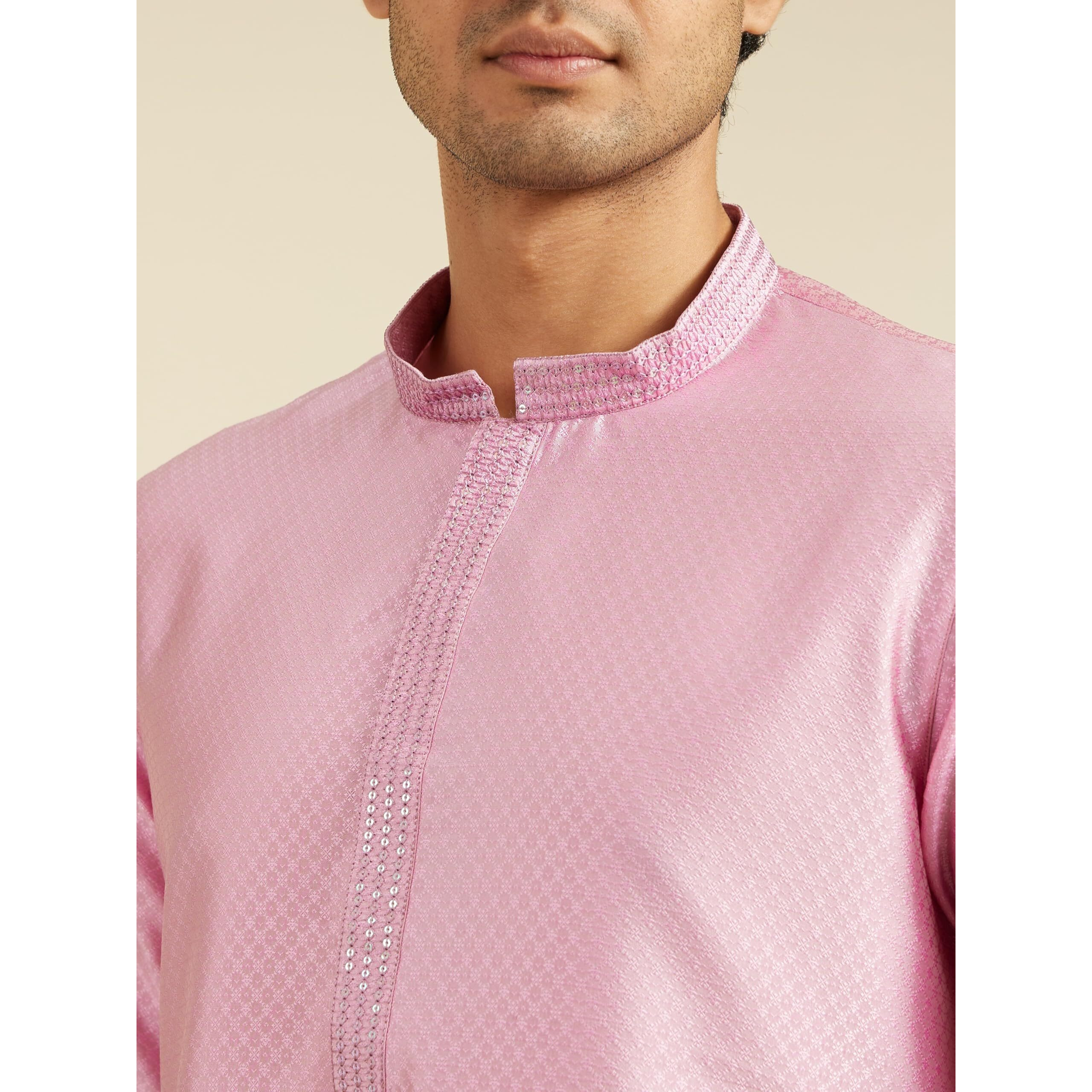 Diwas By Manyavar Men's Art Silk Jacquard| Self Design Kurta (Pink,L)