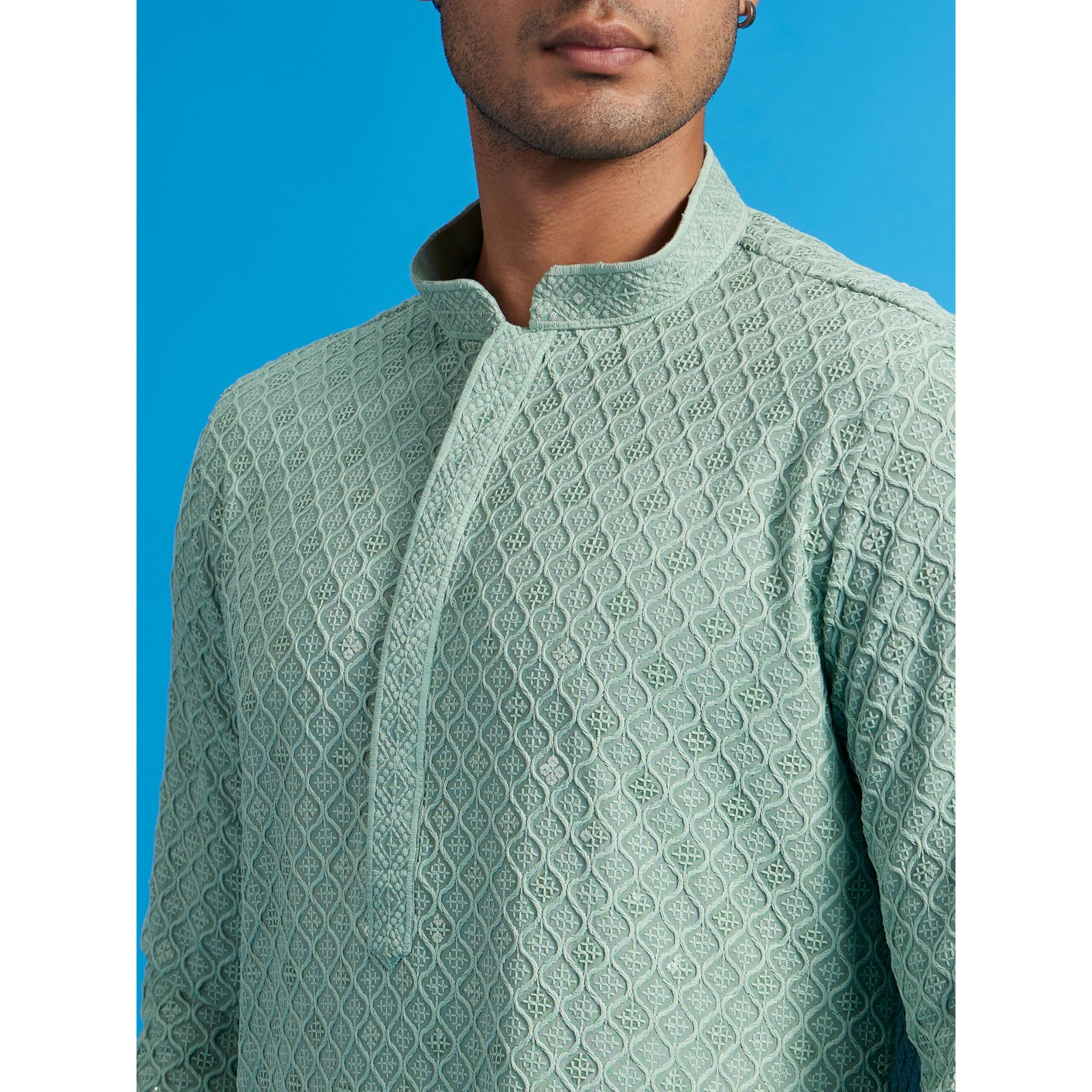 Diwas By Manyavar Men's Viscose Embroidery|Sequin Work Kurta (Light Mid Green,S)