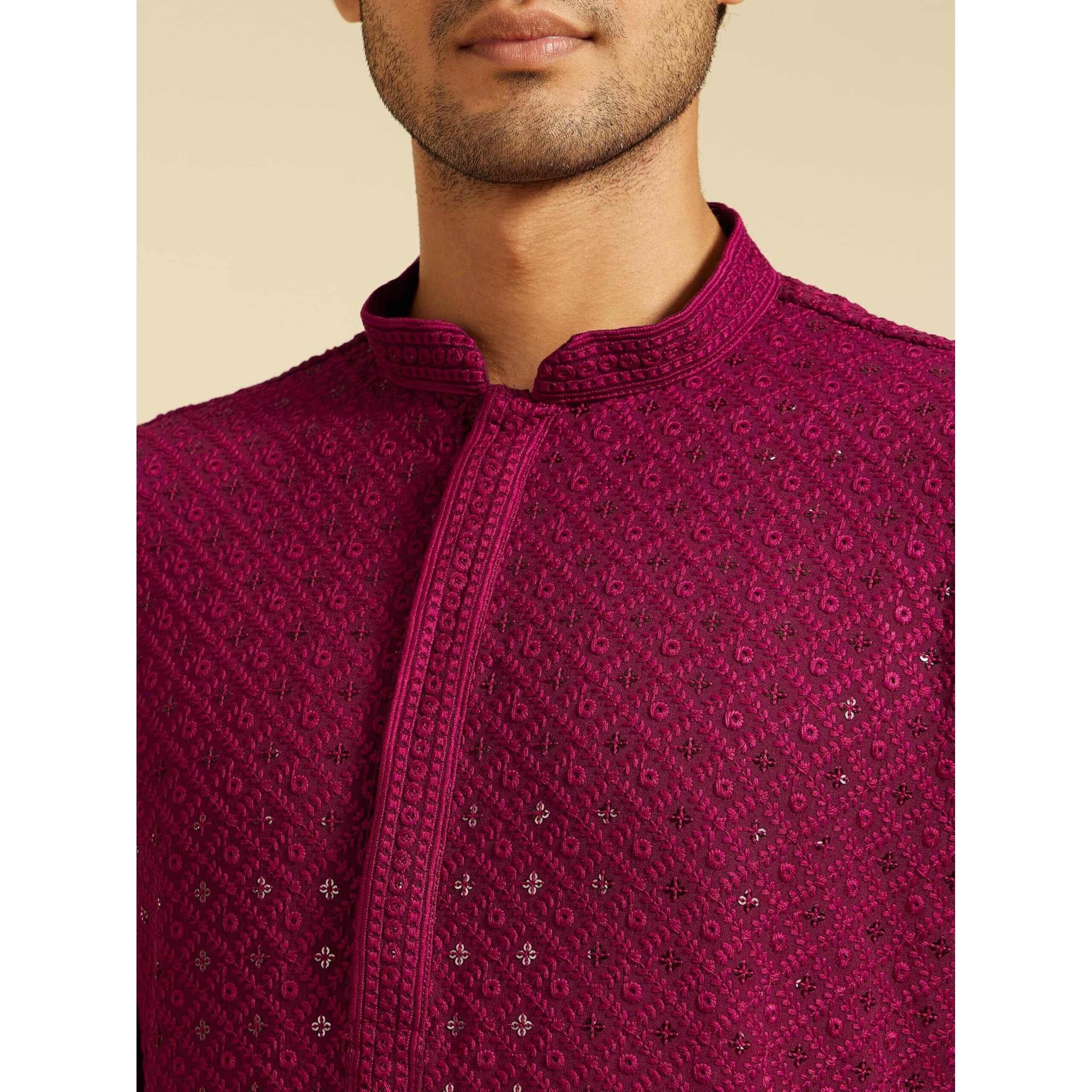 Diwas By Manyavar Men's Viscose Embroidery|Sequin Work Kurta (Wine,L)
