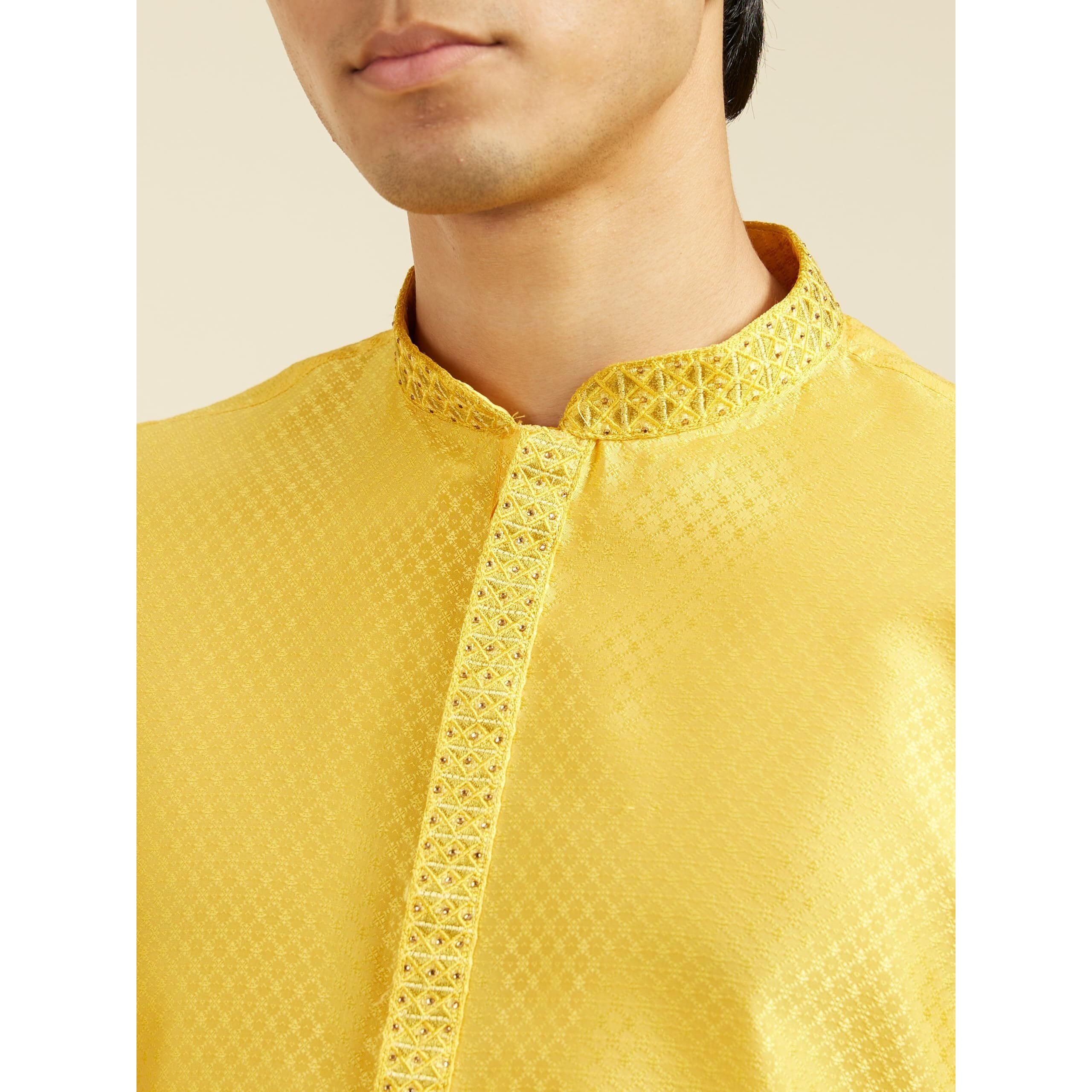 Diwas By Manyavar Men's Art Silk Thread Work Kurta (Mustard,M)