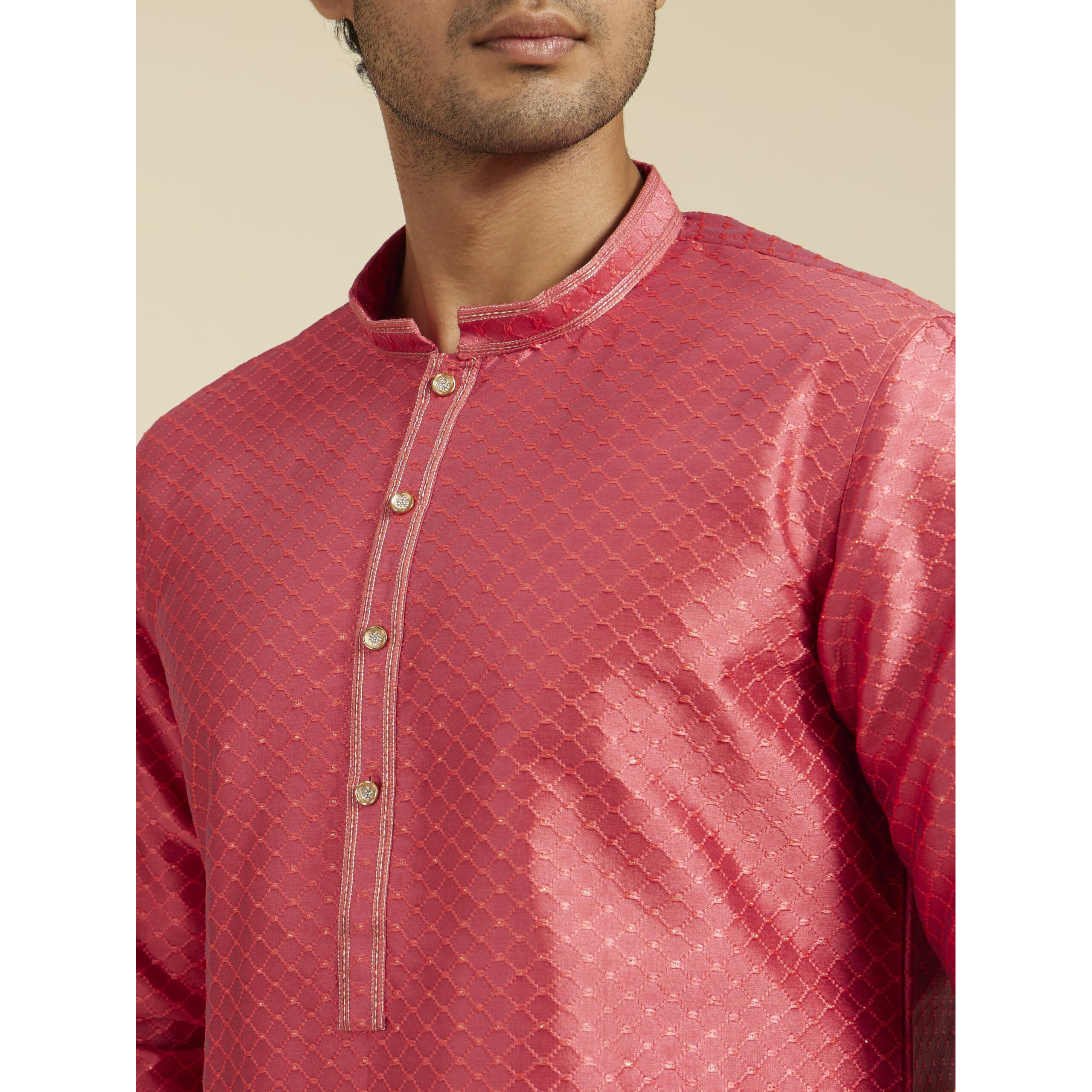 Diwas By Manyavar Men's Art Silk Self Design Kurta (Coral,L)