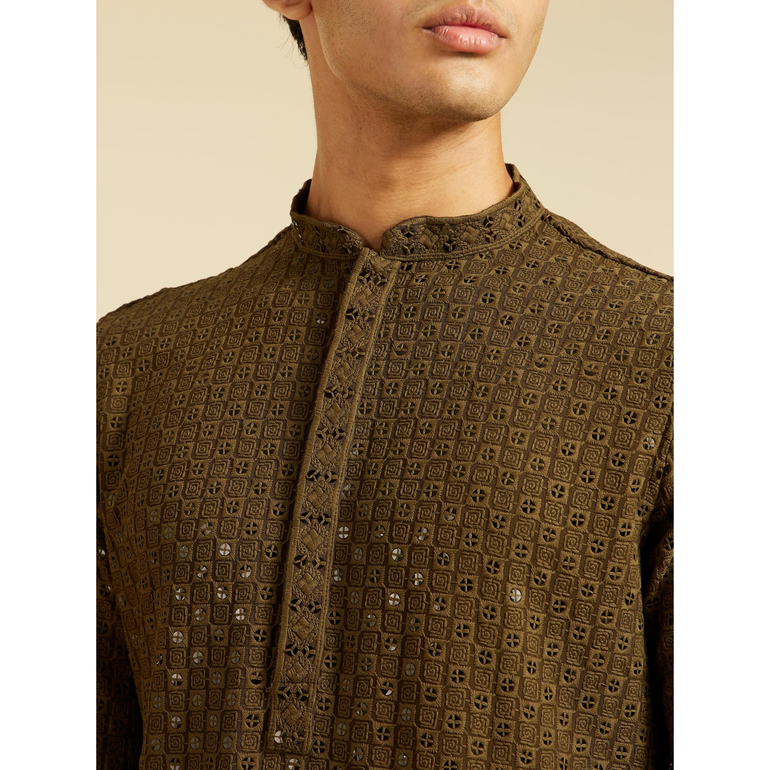 Diwas By Manyavar Men's Viscose Embroidery|Sequin Work Kurta (Olive Green,Xxl)