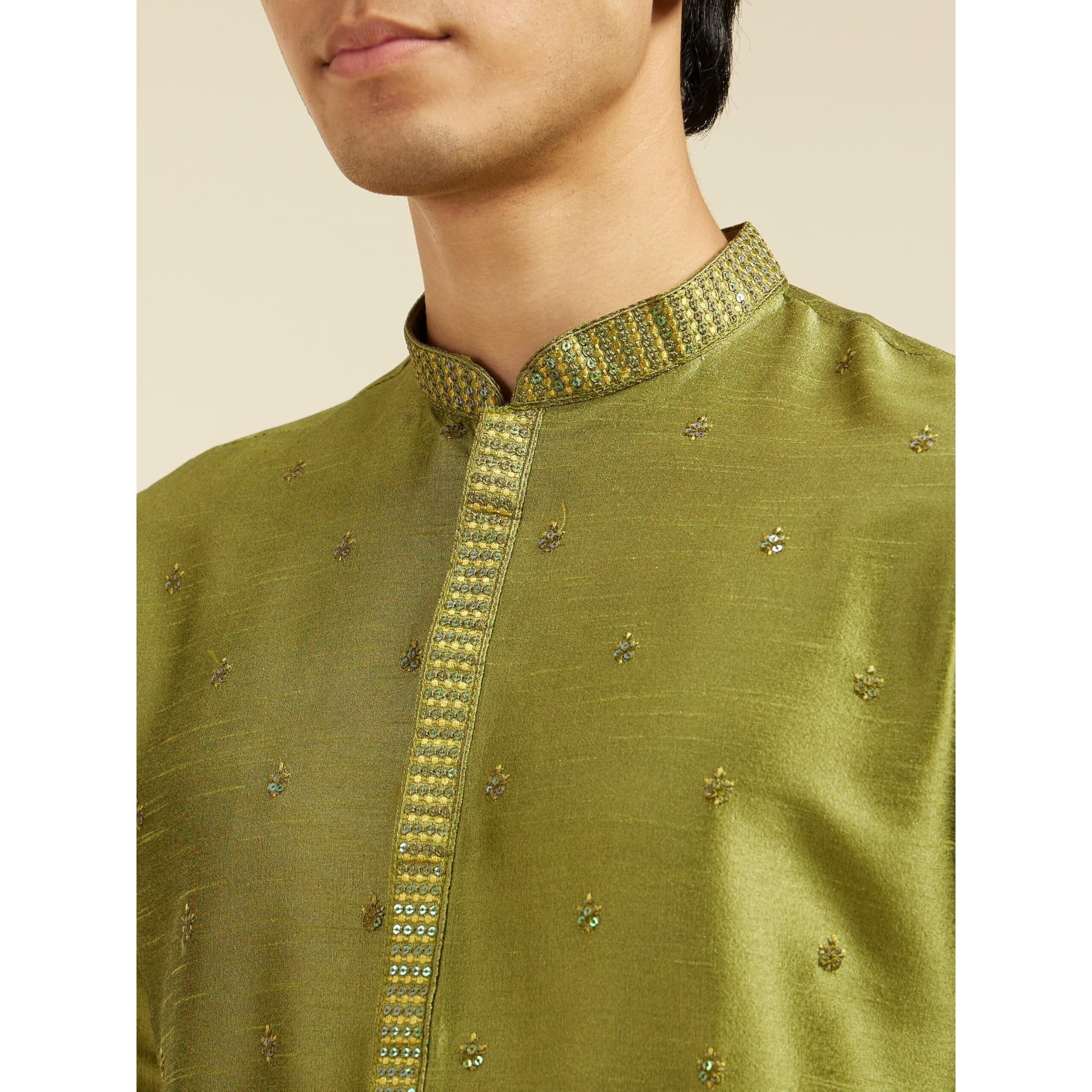 Diwas By Manyavar Men's Art Silk Sequined Kurta (Green,M)