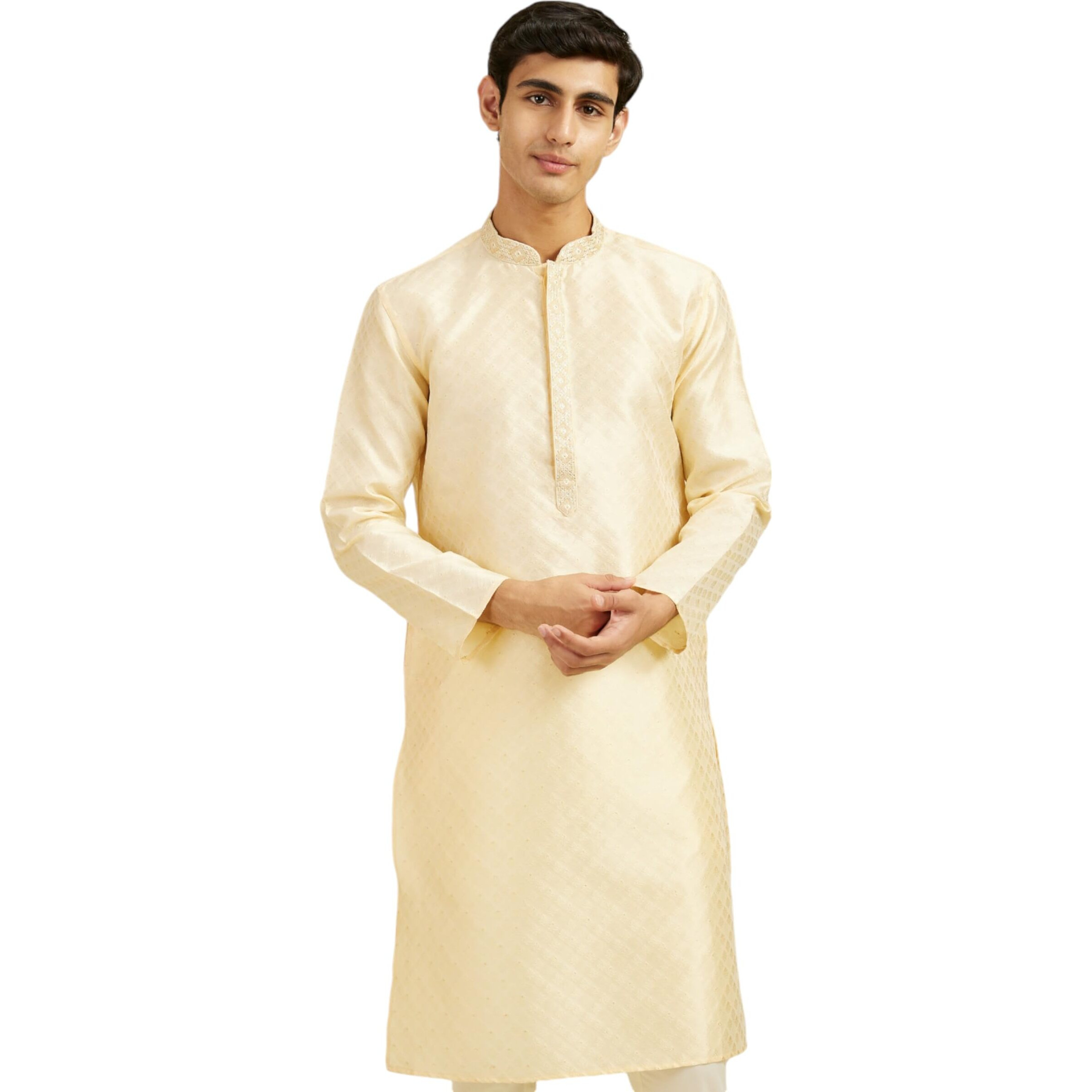 Diwas By Manyavar Men's Art Silk Jacquard| Self Design Kurta (Beige,S)