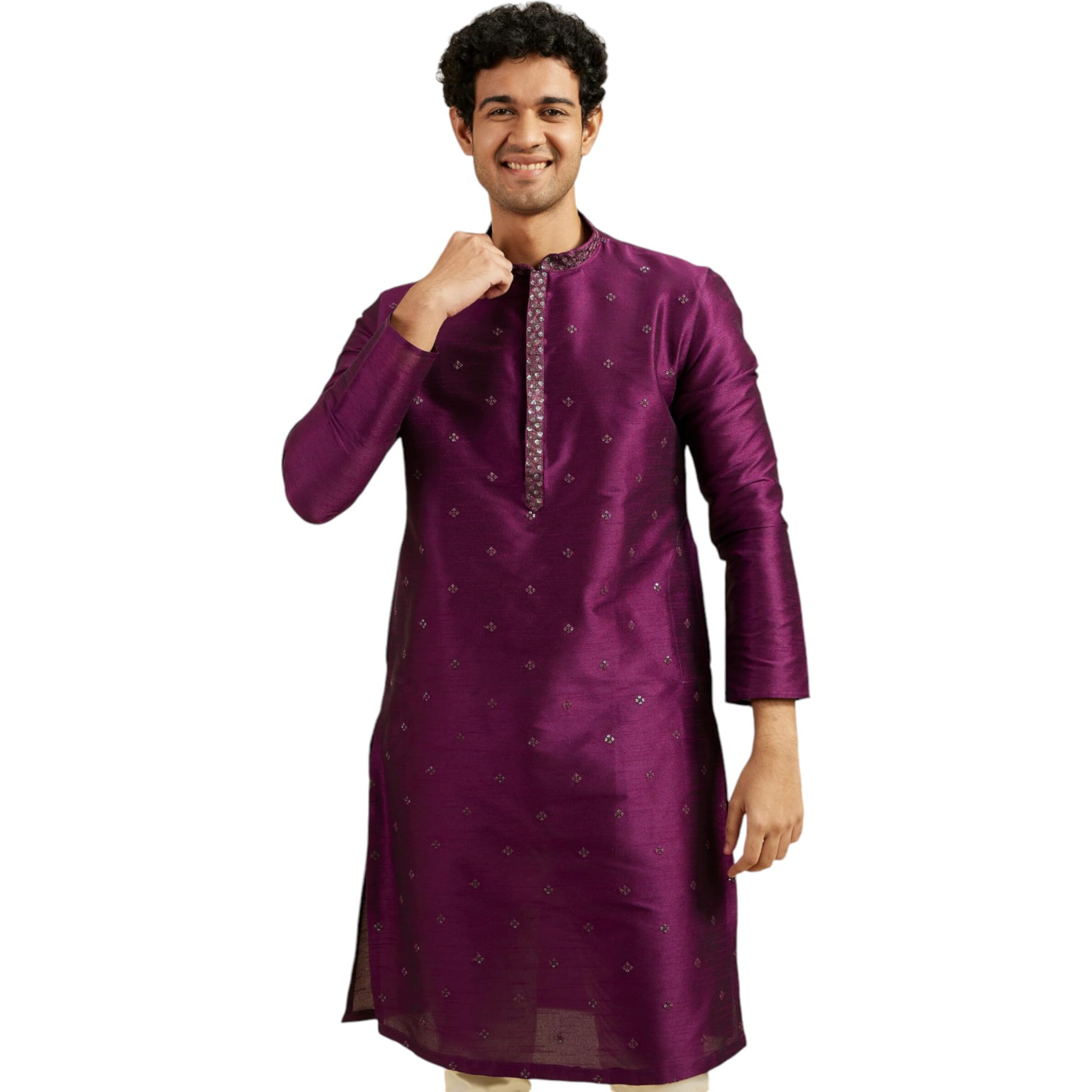 Diwas By Manyavar Men's Art Silk Self Design Kurta (Purple,S)