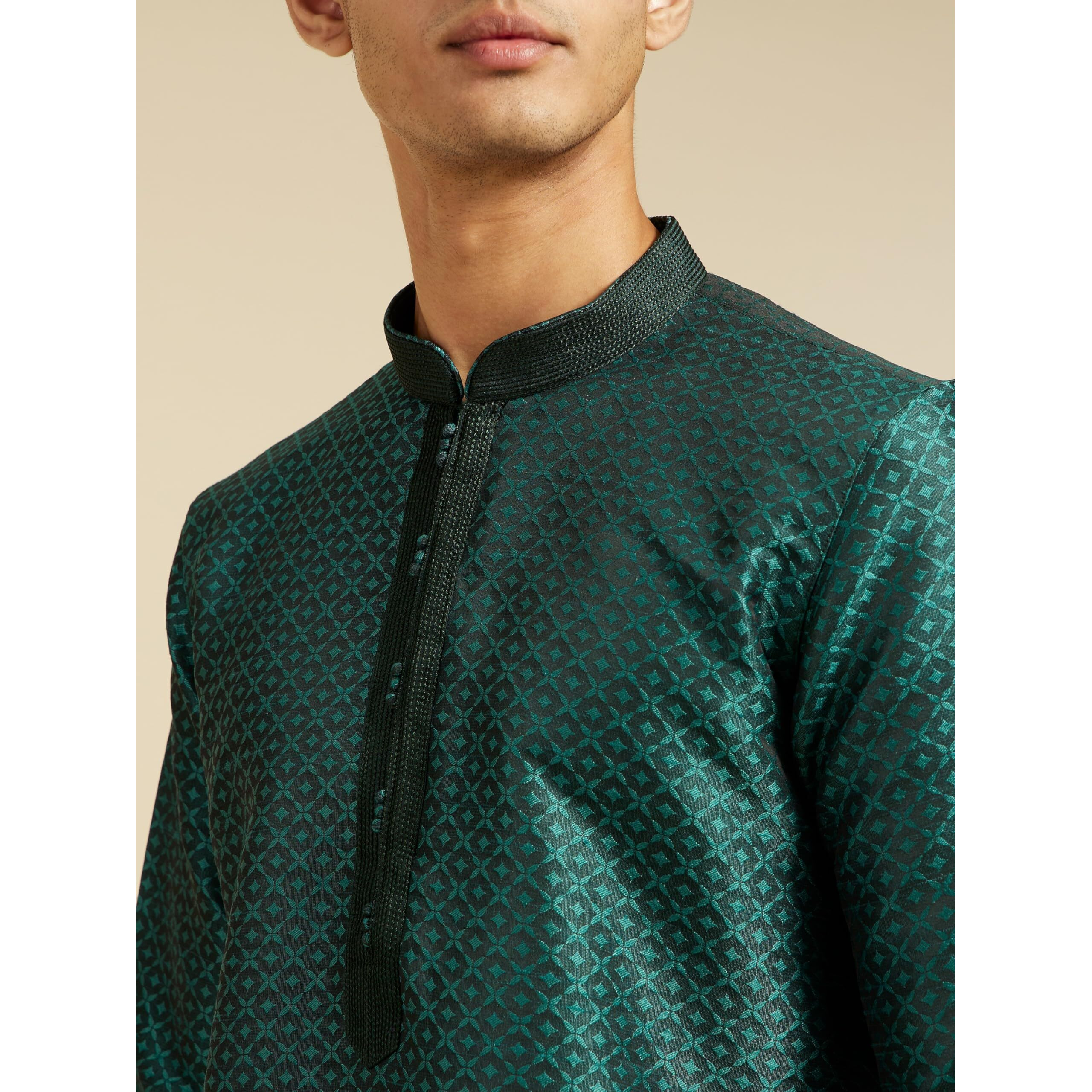 Diwas By Manyavar Men's Art Silk Self Design Kurta (Dark Green,S)