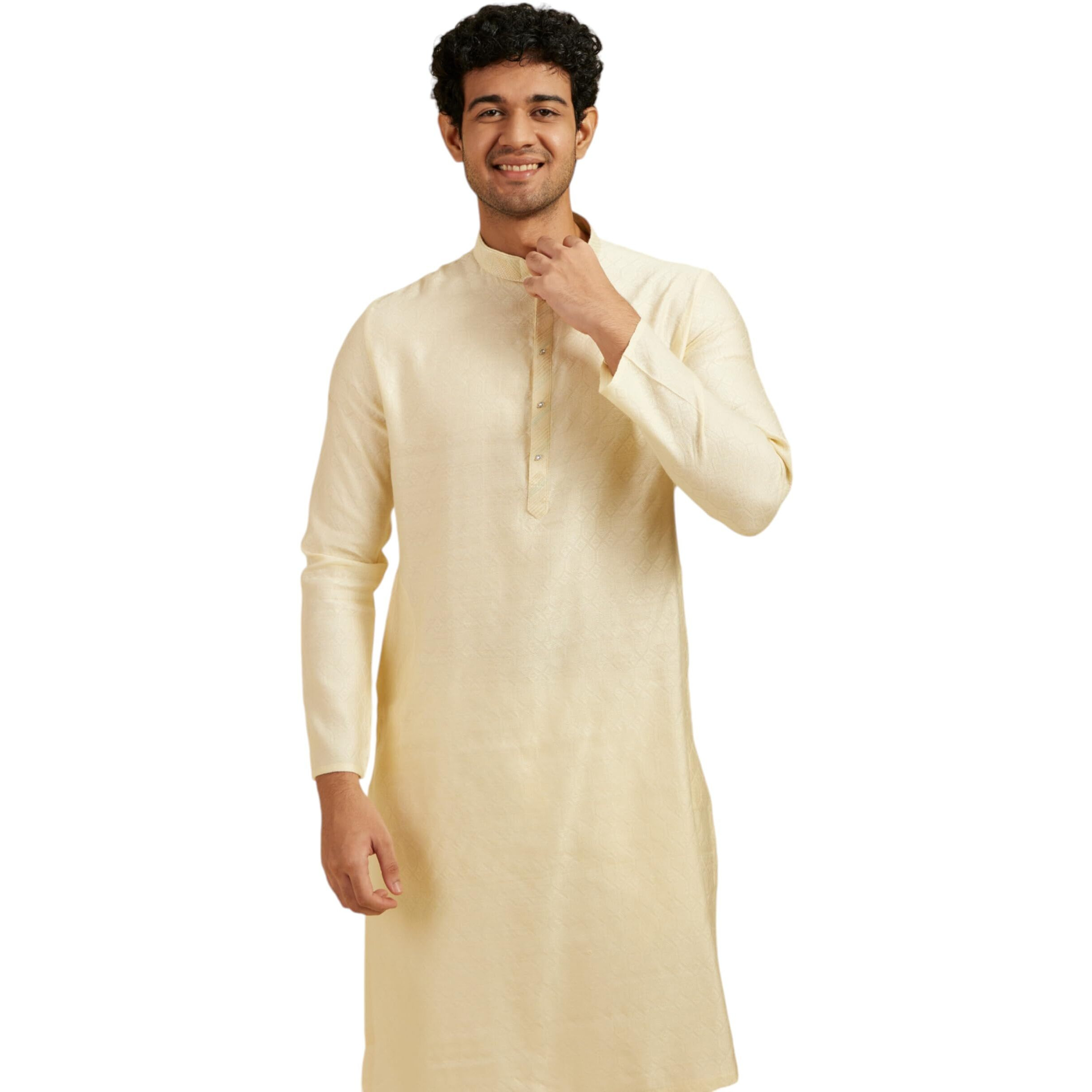 Diwas By Manyavar Men's Viscose Blend Self Design Kurta (Cream,M)