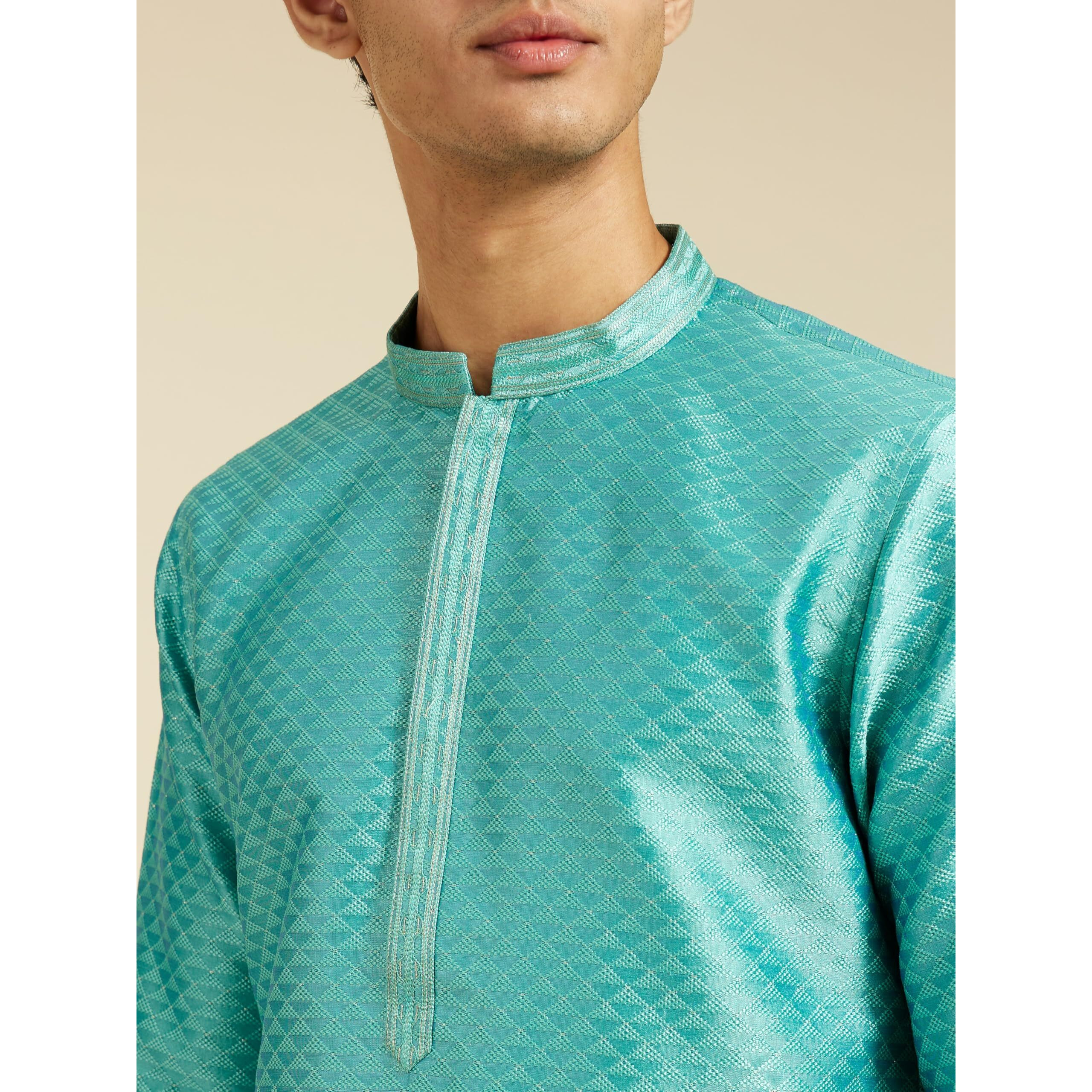 Diwas By Manyavar Men's Art Silk Self Design Kurta (Aqua Green,M)