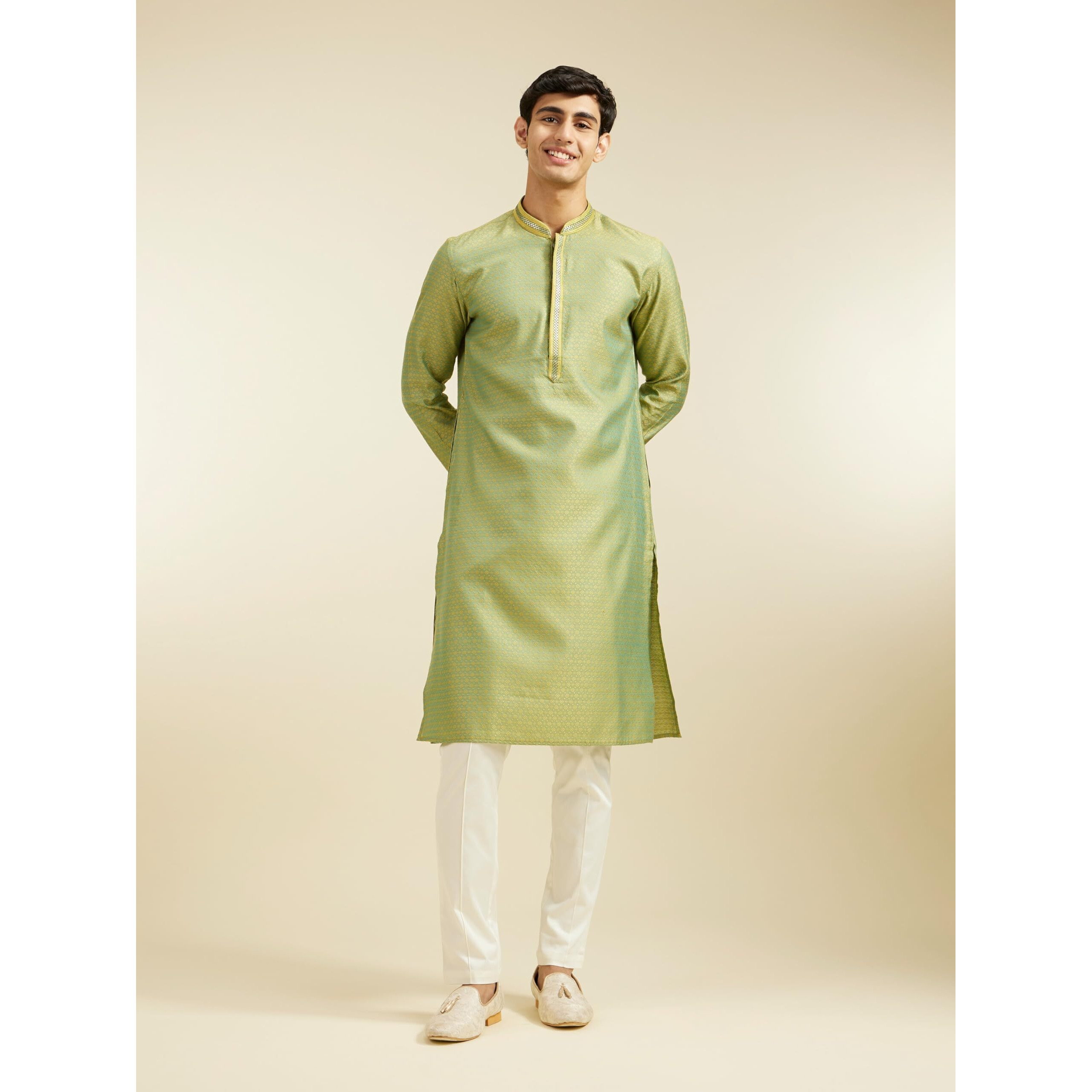 Diwas By Manyavar Men's Blended Viscose Jacquard| Self Design Kurta (Mehndi Green,L)