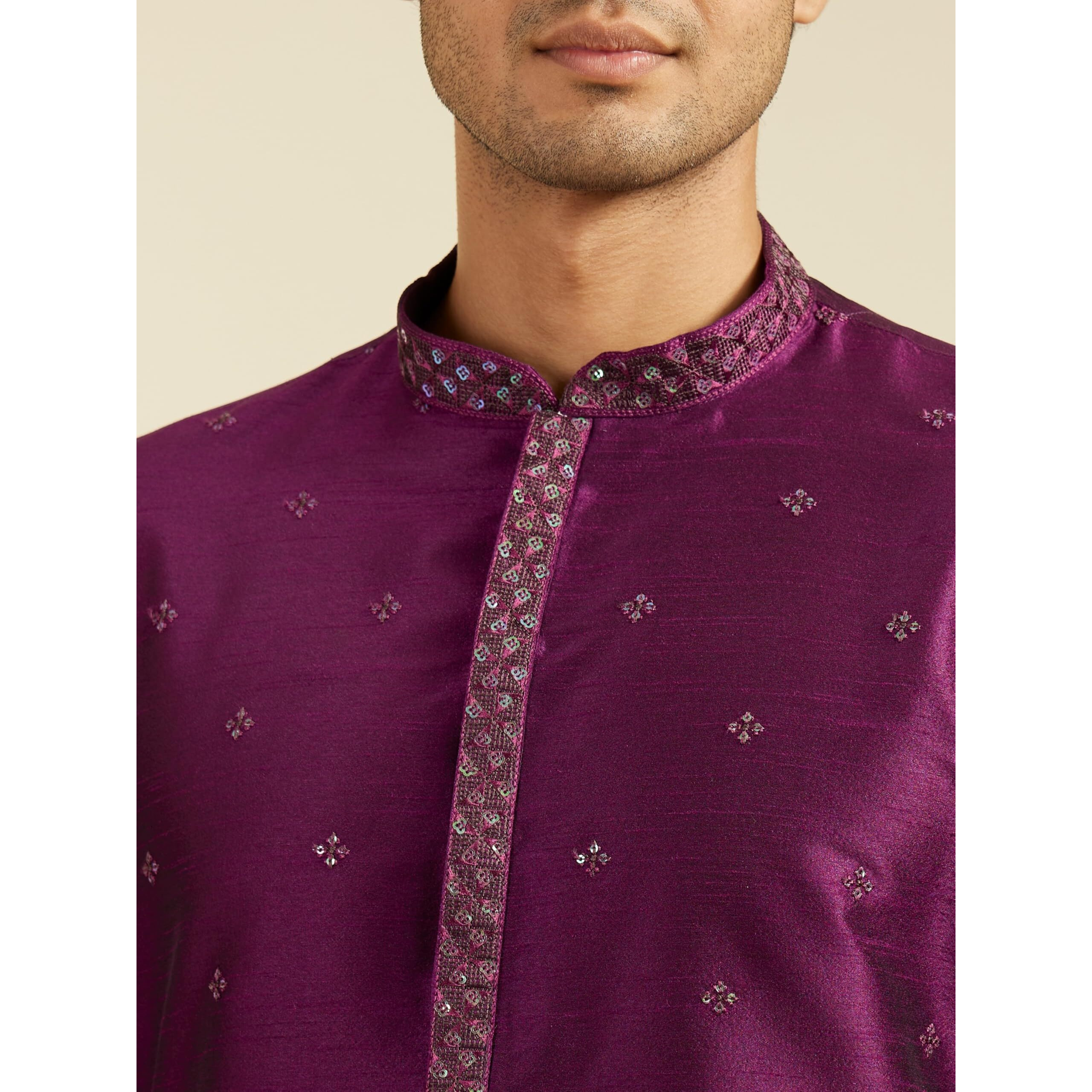 Diwas By Manyavar Men's Art Silk Self Design Kurta (Purple,Xxl)