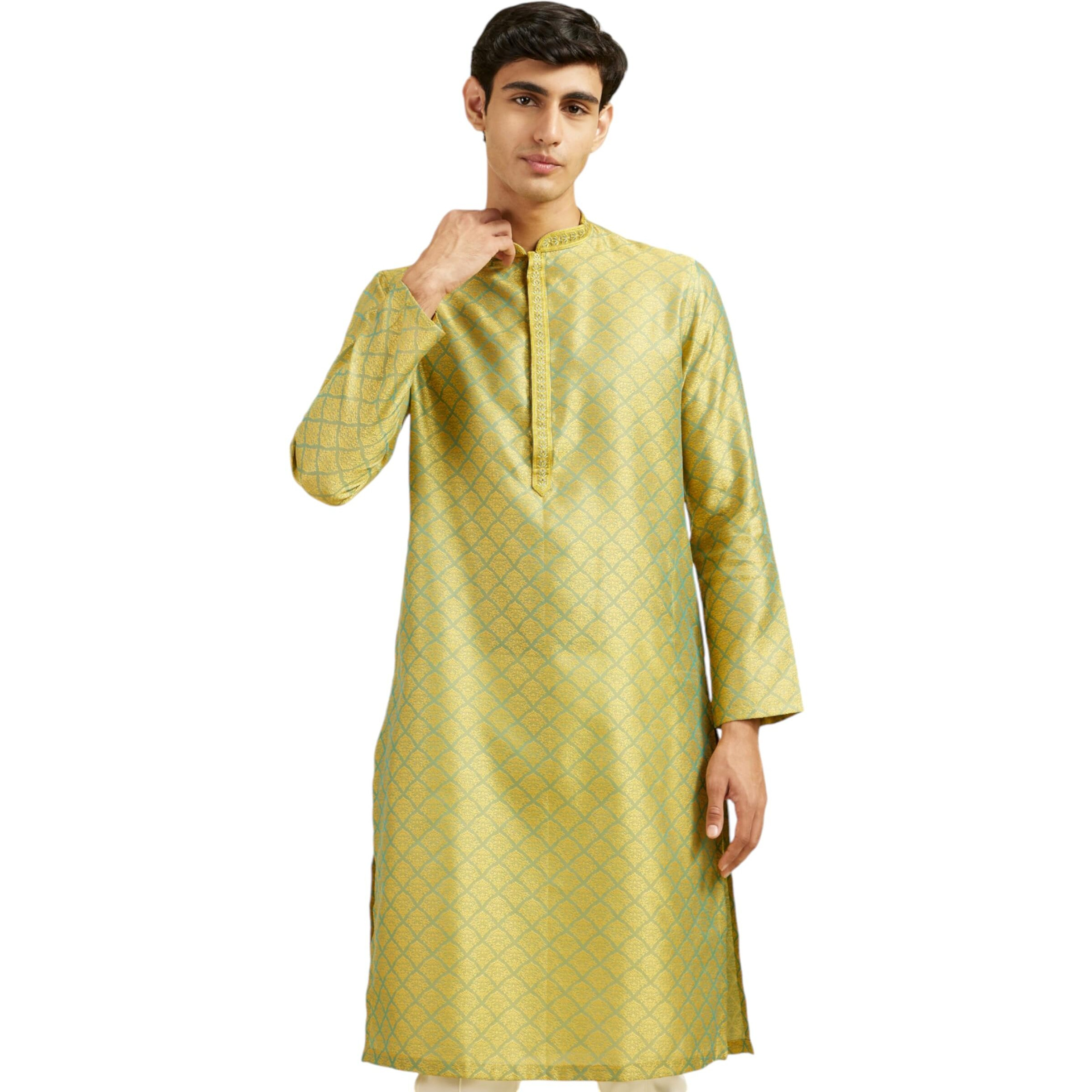 Diwas By Manyavar Men's Art Silk Jacquard| Self Design Kurta (Mehndi Green,Xxl)